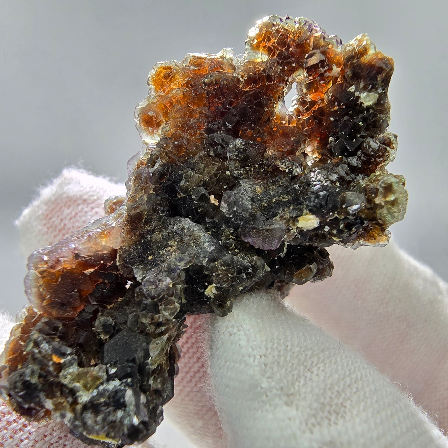 Phantom Fluorit Würfel lila braun, Muskovit Stufe Erongo, Namibia 41*25*29mm
