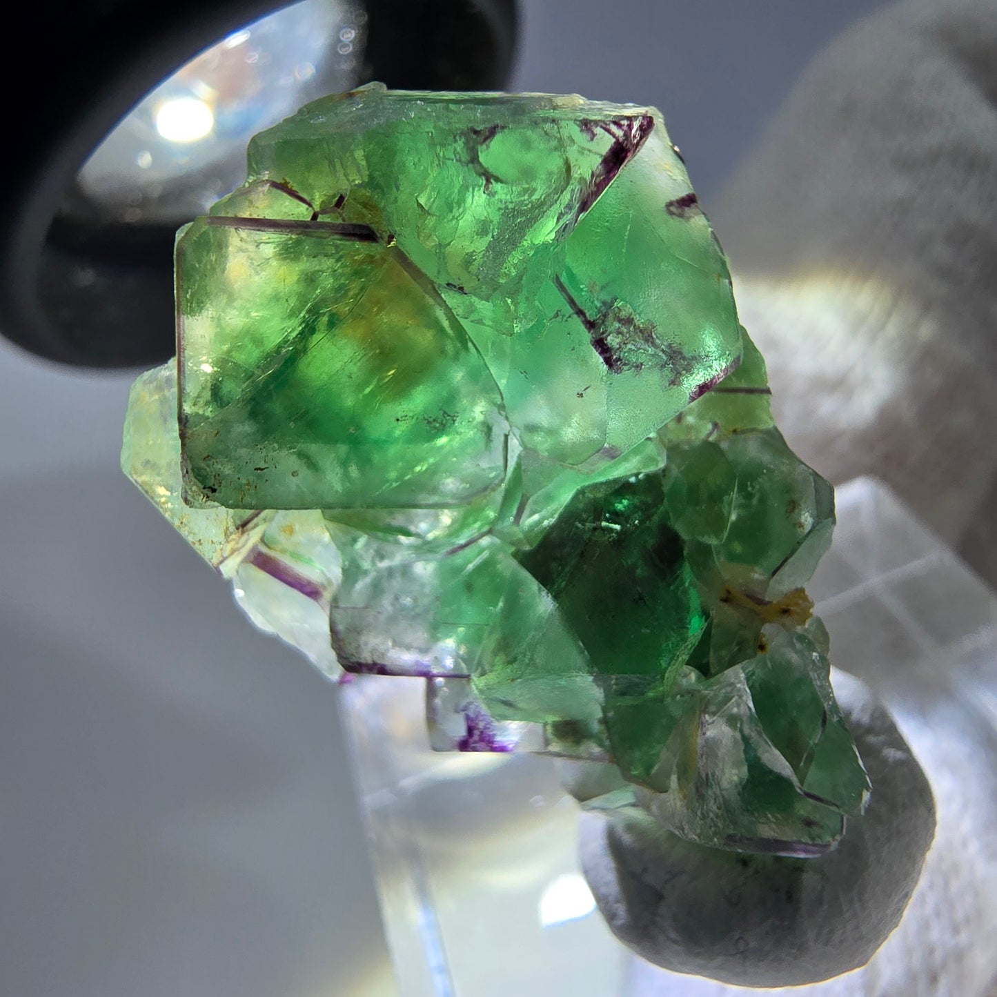 Cube de fluorite fantôme zonal, spécimen de muscovite, Erongo, Namibie, 30 x 19 x 10 mm