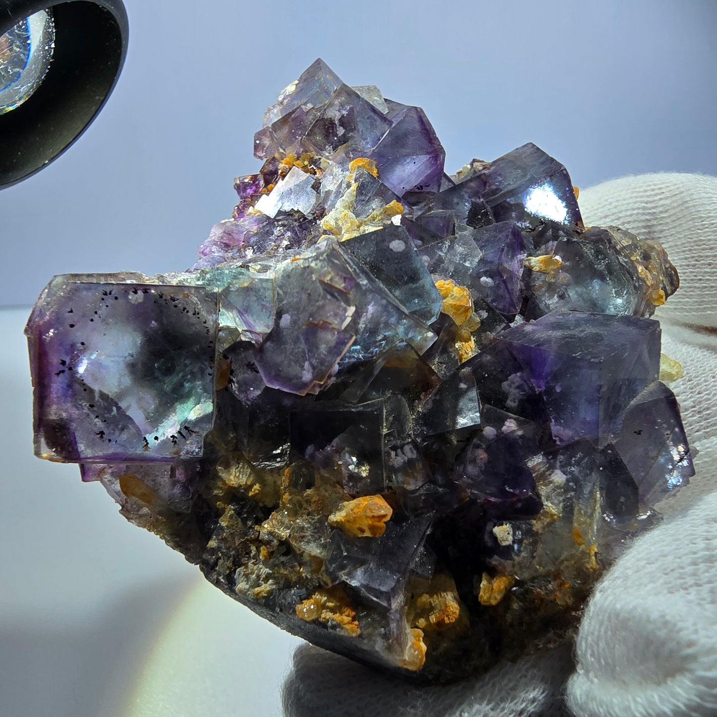 Phantom Fluorit Würfel zonal, Quarz Stufe grün lila Okorusu, Namibia 72*69*28mm