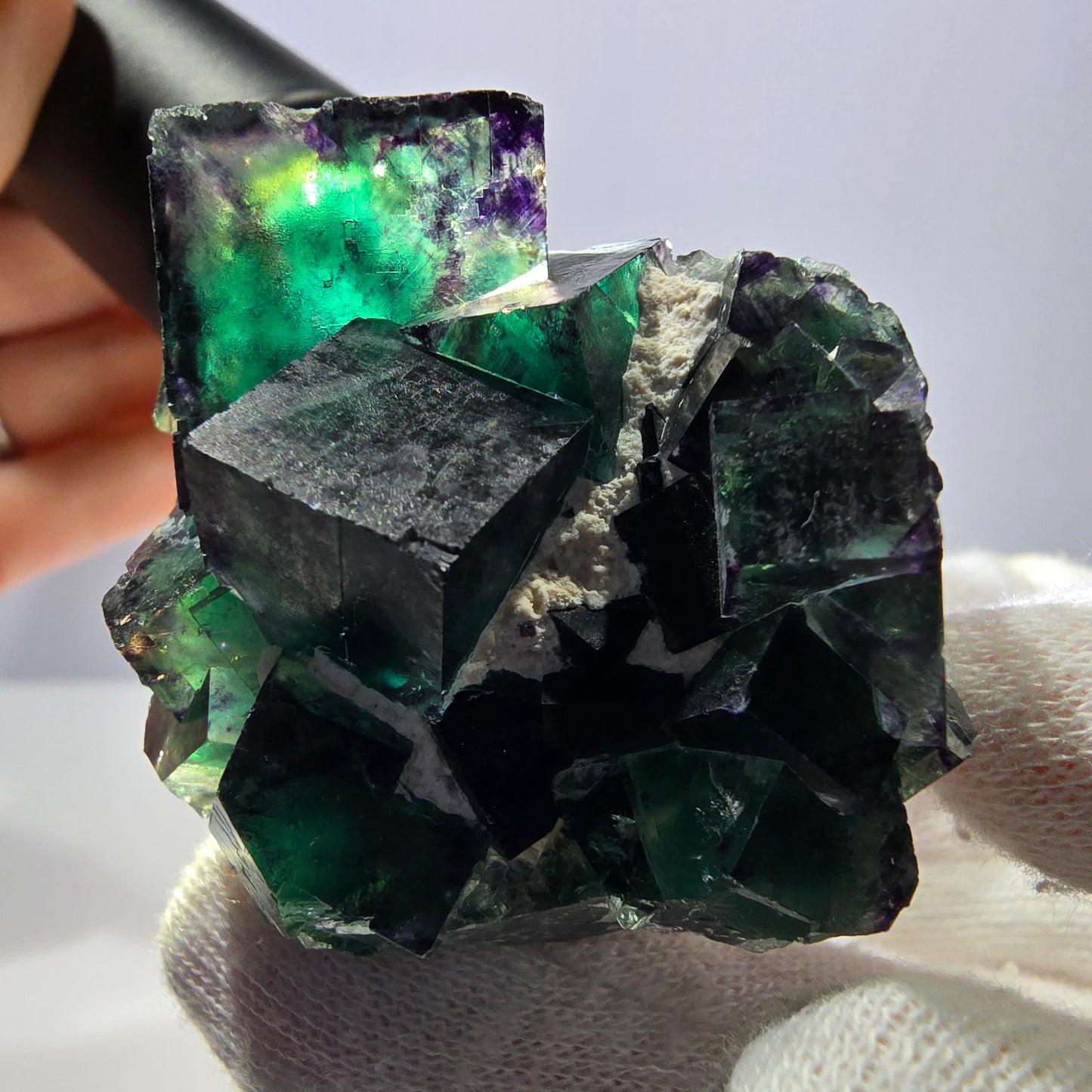 Rare spécimen de cube de fluorite fantôme, vert-violet, Okorusu, Namibie, 52 x 45 x 38 mm