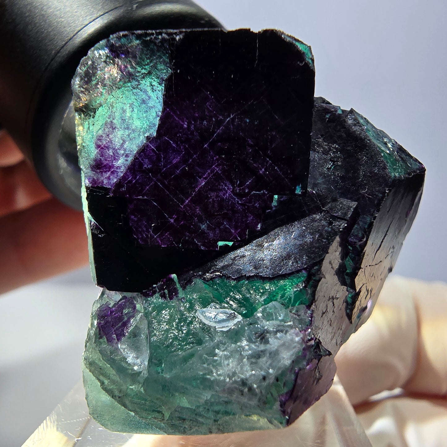 Phantom Fluorit Würfel Stufe grün lila zonal 11:11 Angel Pocket, Namibia 37*33*28mm