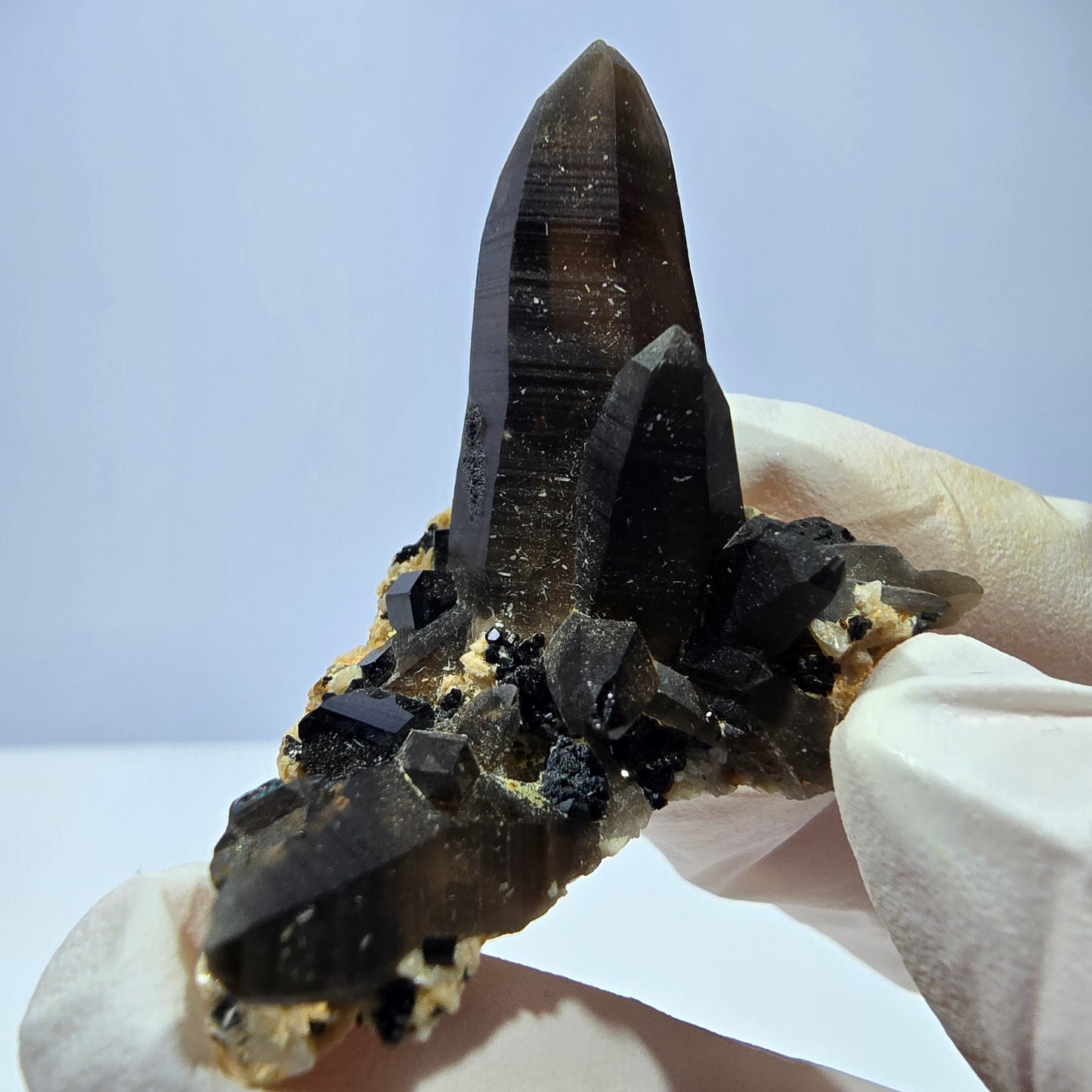 Rare spécimen de tourmaline Schorl et d'orthose de quartz fumé, Erongo, Namibie, 37 x 37 x 26 mm