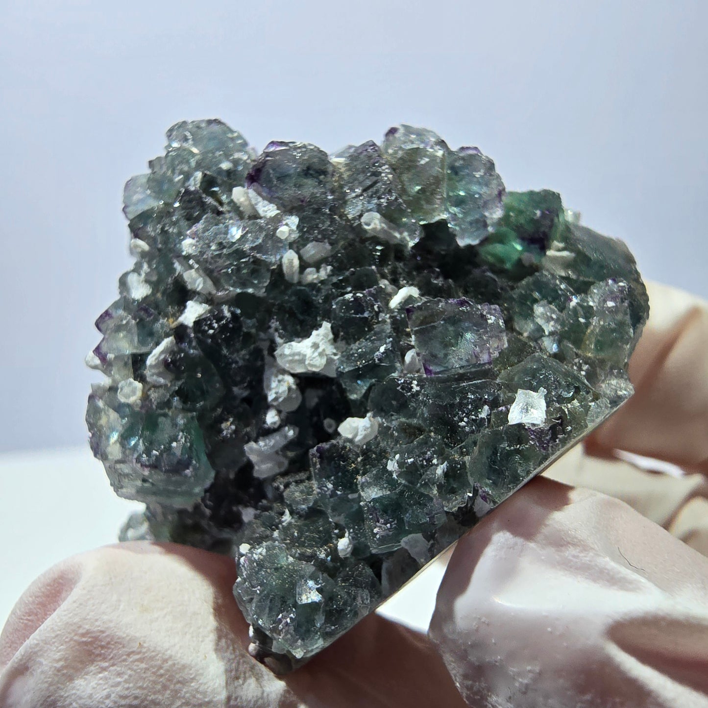 Spécimen de cube de fluorite fantôme, vert-violet zonal, Okorusu, Namibie, 35 x 35 x 28 mm