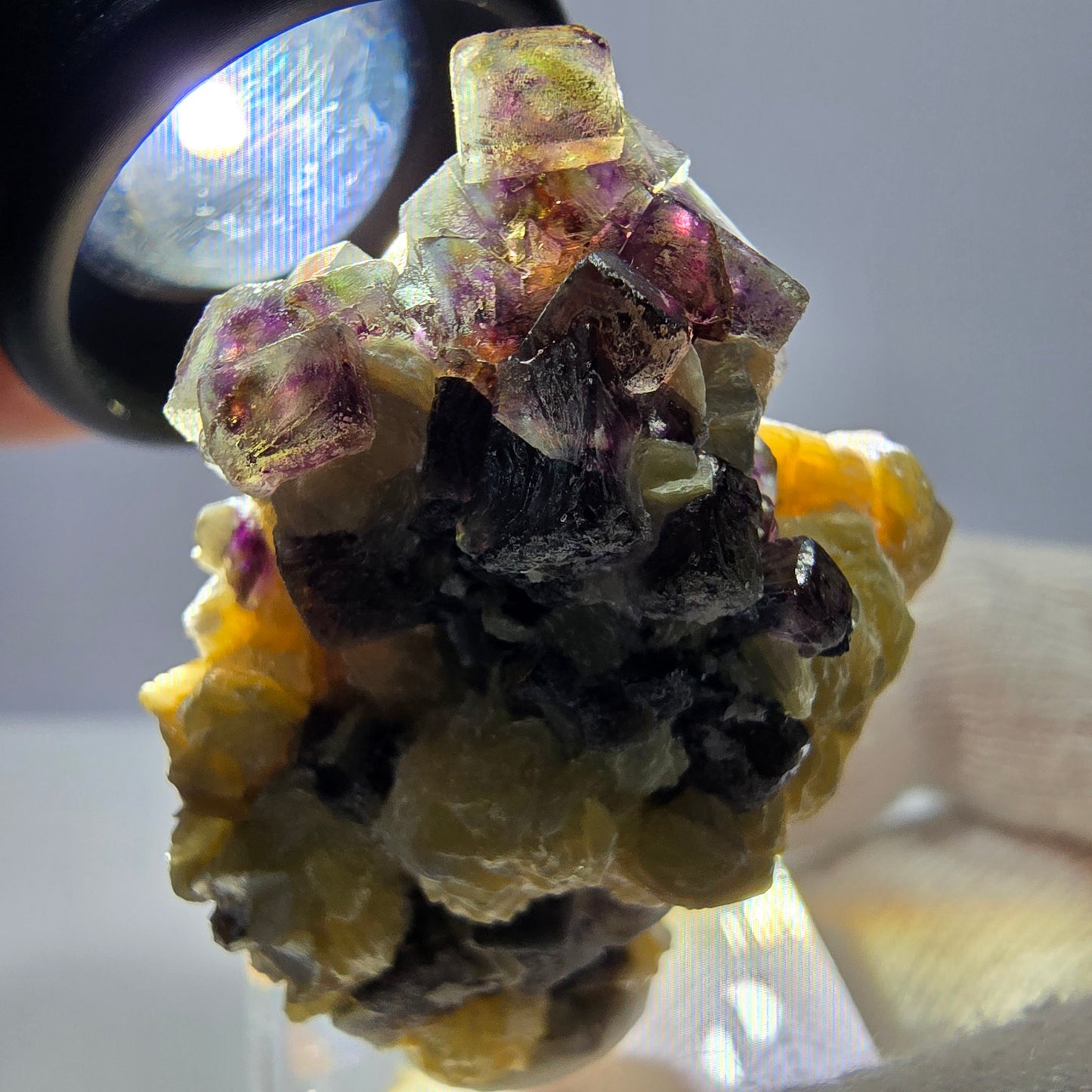 Cubes de fluorite fantôme colorés, spécimen de muscovite, Erongo, Namibie, 43 x 35 x 25 mm
