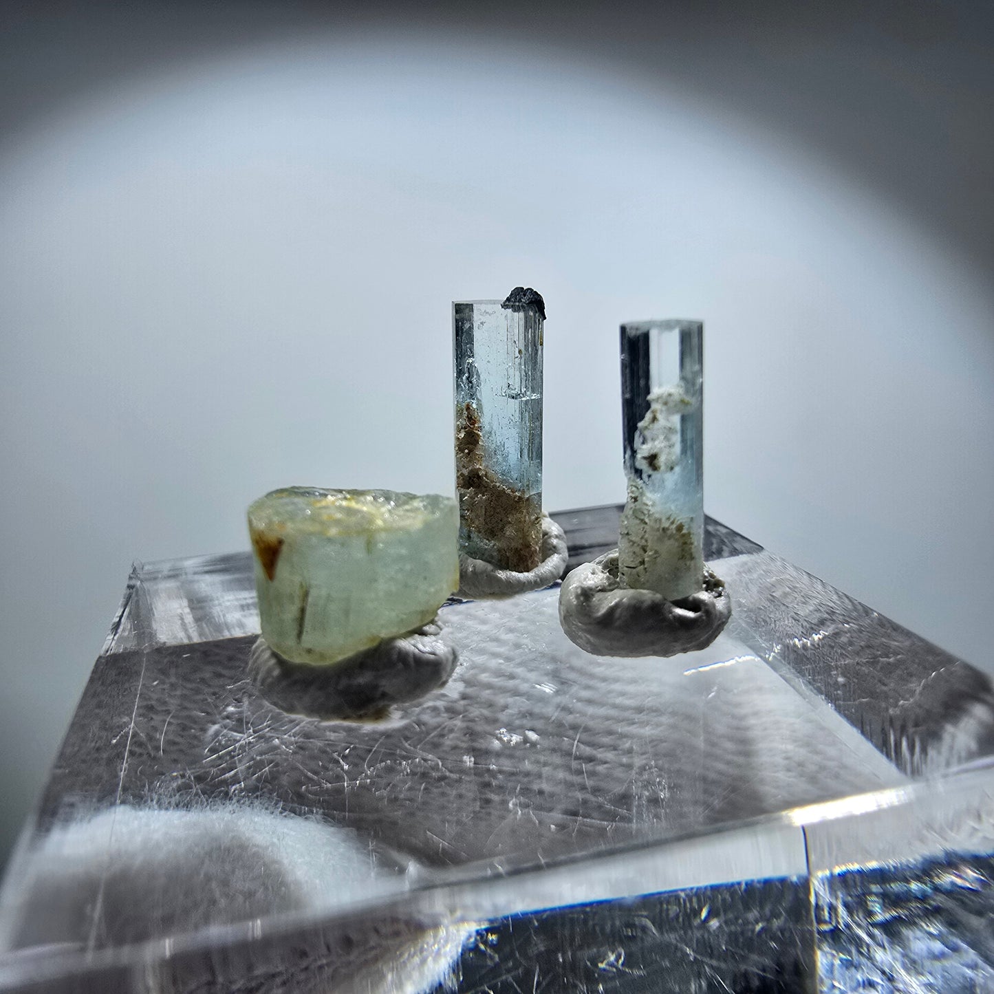 3x Aquamarin Kristalle, blau - 3er Set Erongo, Namibia 4-12mm