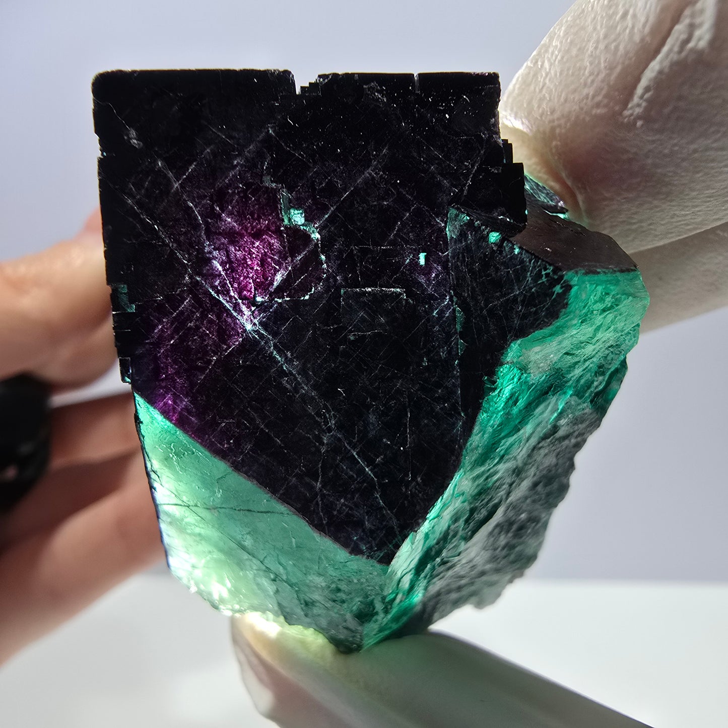 Spécimen de cube de fluorite fantôme vert violet zonal 11:11 Angel Pocket, Namibie 67*53*42mm