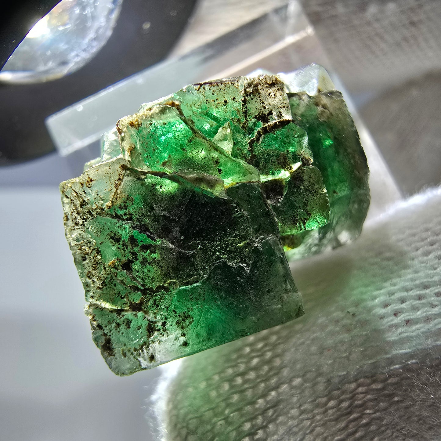 Spécimen de cube de fluorite fantôme, vert-brun, Erongo, Namibie, 23 x 18 x 16 mm