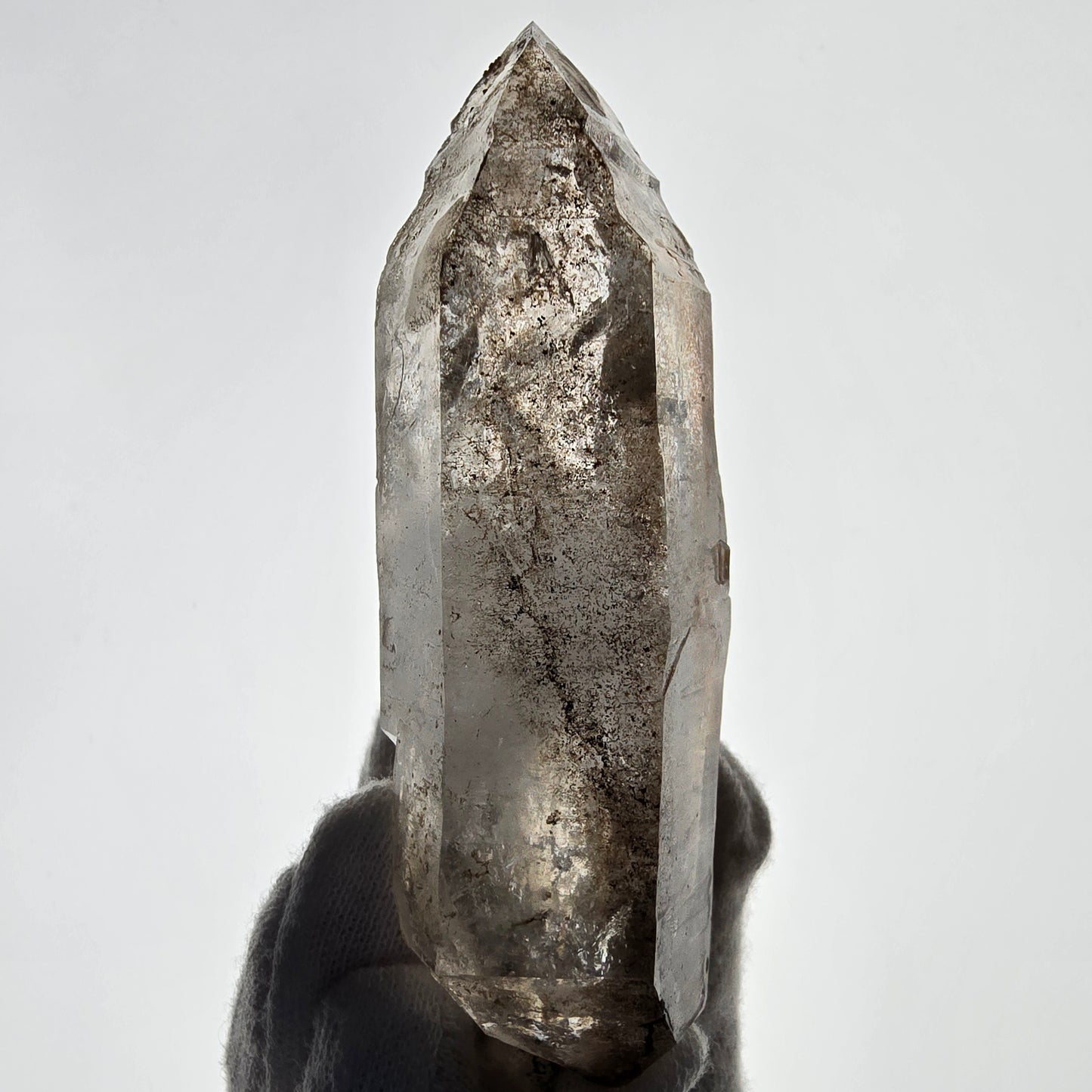 Quartz fumé squelette fantôme Enhydro, DT, calcite UV, Valentine Pocket Gob. Namibie, 107 x 41 x 27 mm