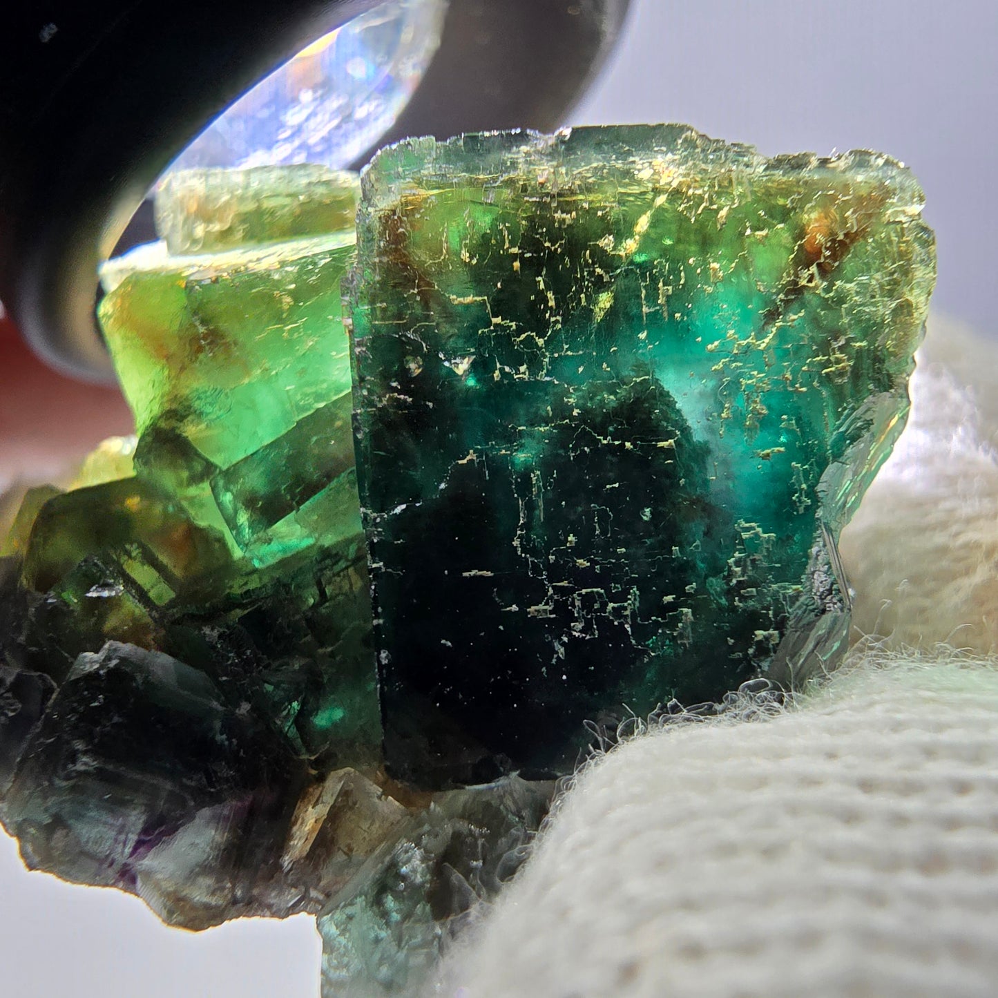 Rare spécimen de cube de fluorite fantôme, parqueté vert Okorusu, Namibie, 34 x 31 x 20 mm