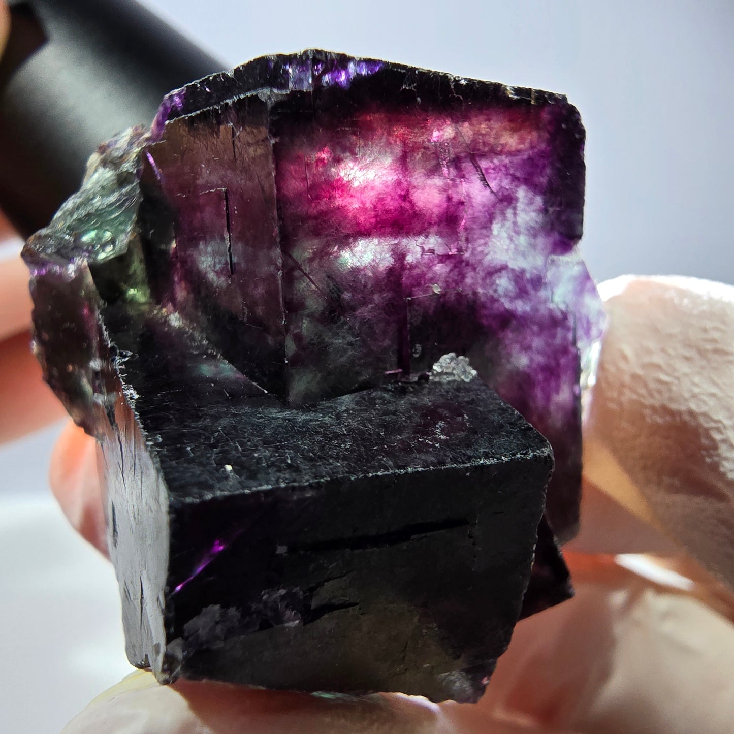 Spécimen de cube de fluorite fantôme, parqueté vert violet Okorusu, Namibie 40*35*29 mm