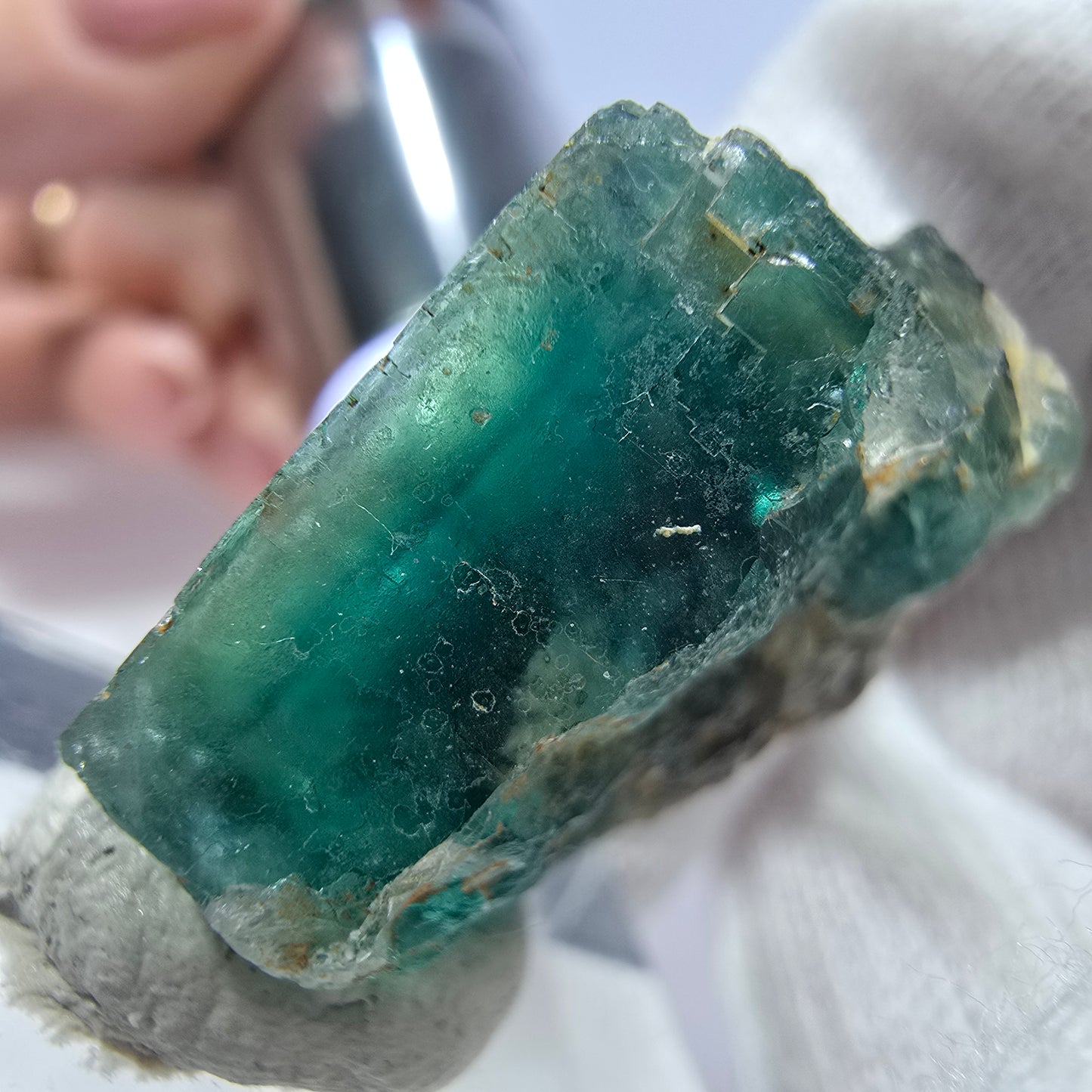 Seltene Phantom Fluorit Würfel Stufe zonal grün lila Okorusu, Namibia 28*28*17mm
