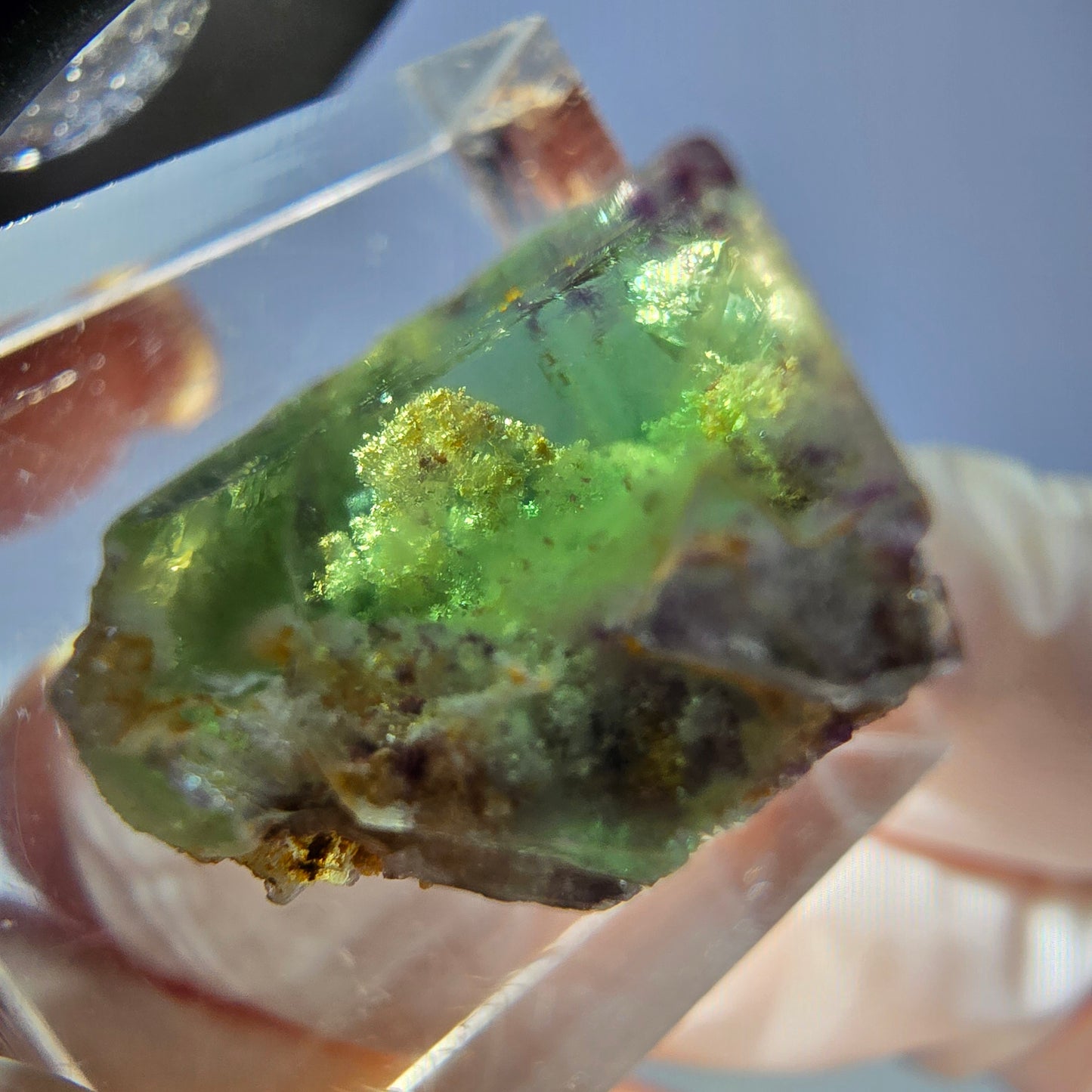Cube de fluorite fantôme transparente parquetée, vert Okorusu, Namibie 15 x 14 x 12 mm