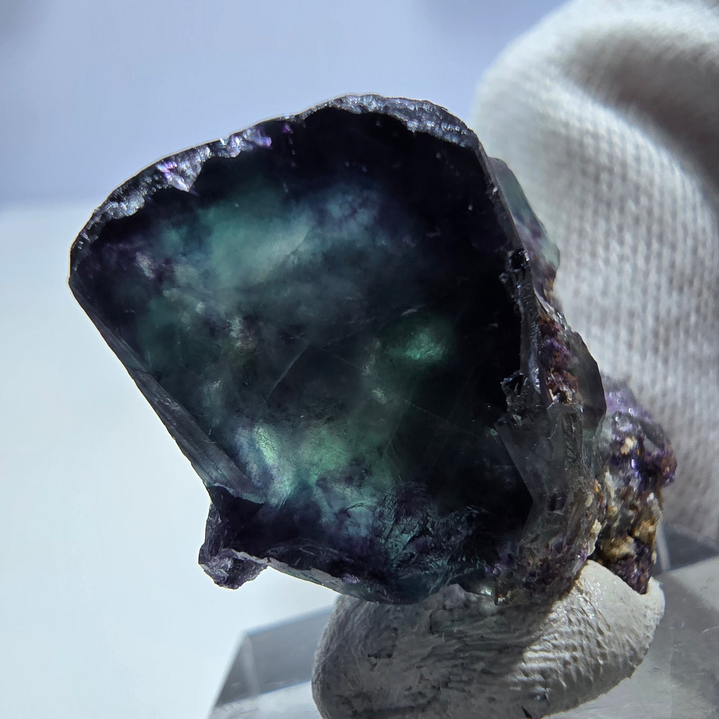 Seltene Phantom Fluorit Würfel Stufe zonal grün lila Okorusu, Namibia 25*22*21mm