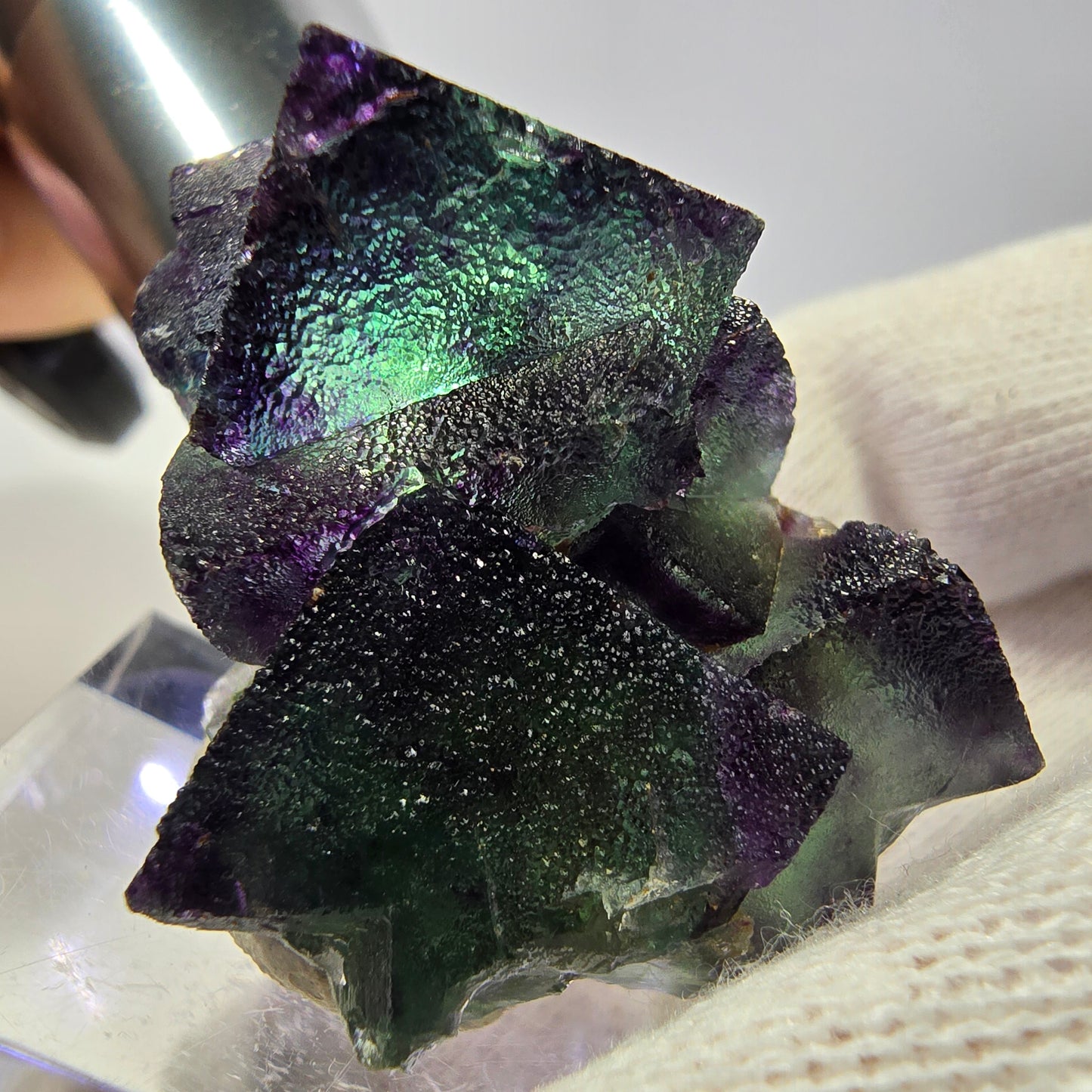 Spécimen zonal de cube de fluorite fantôme, vert violet, Okorusu, Namibie, 40 x 30 x 26 mm