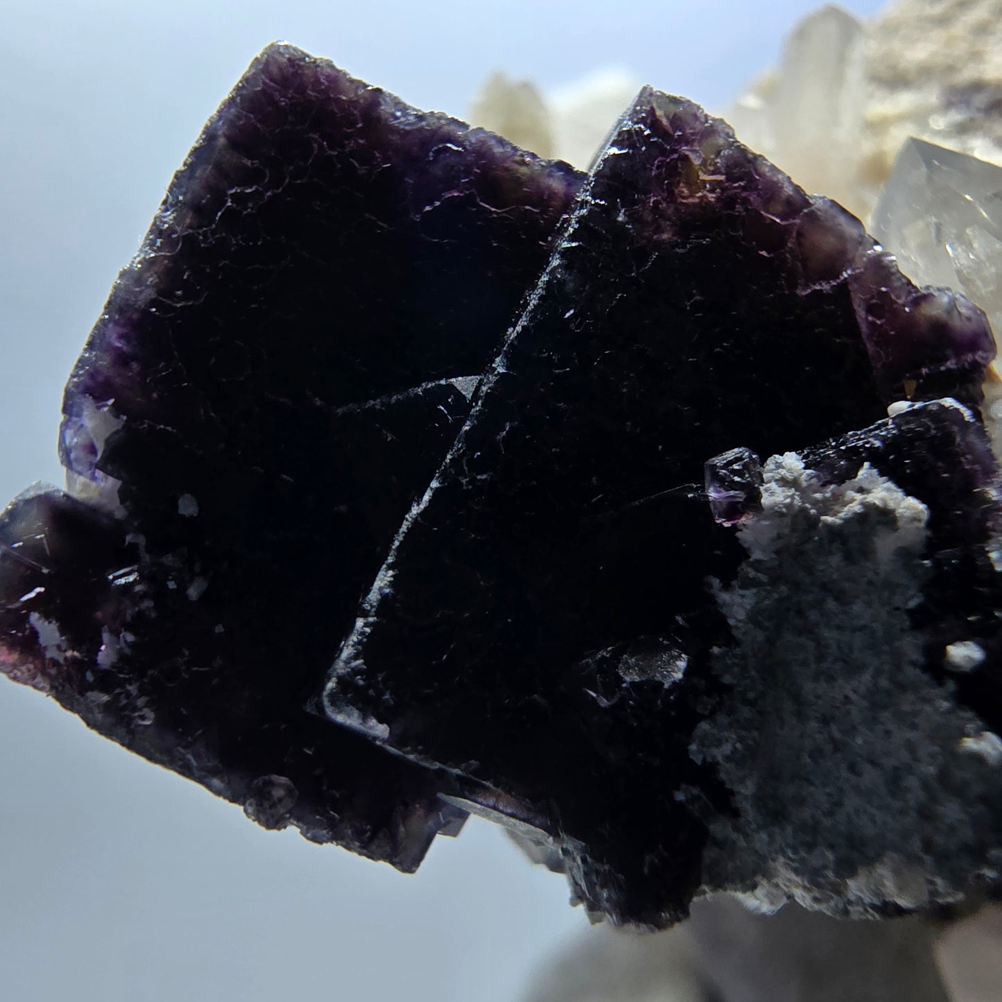 Phantom Fluorit Würfel rot lila, Rauchquarz, Hyalit, Orthoklas Erongo, Namibia 53*47*37mm