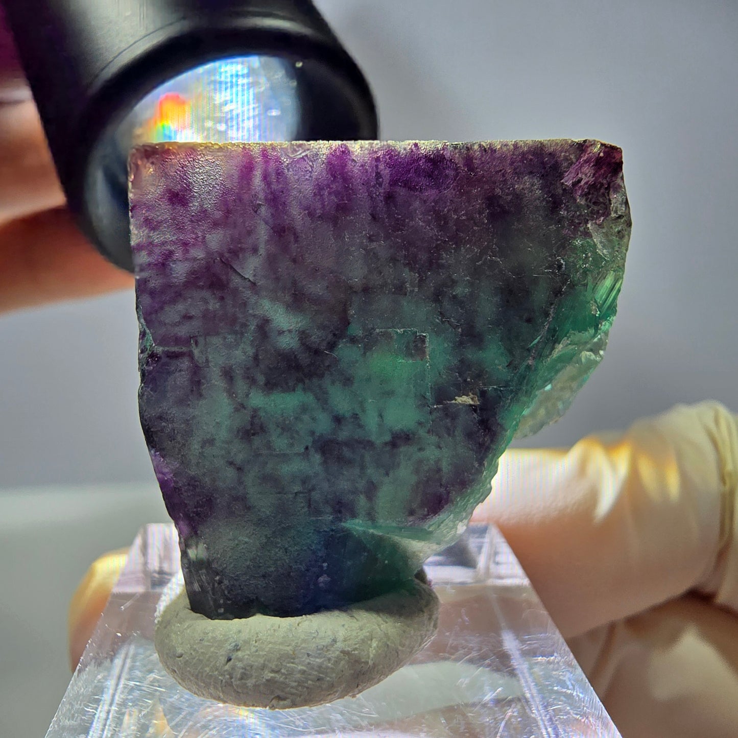 Rare cube de fluorite fantôme parqueté vert violet Okorusu Namibie 32*29*24mm