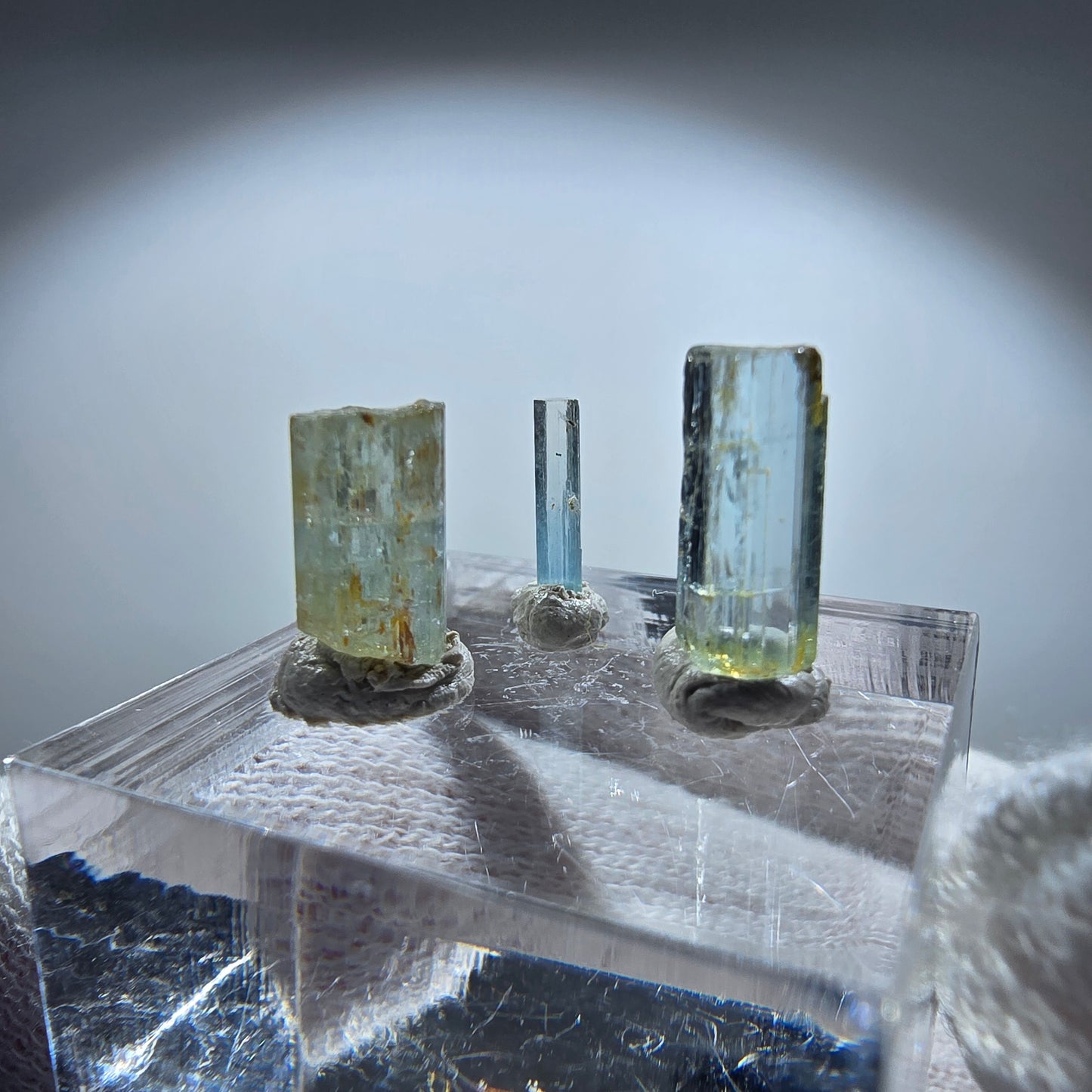 3x Aquamarin Kristalle, blau - 3er Set Erongo, Namibia 8-11mm