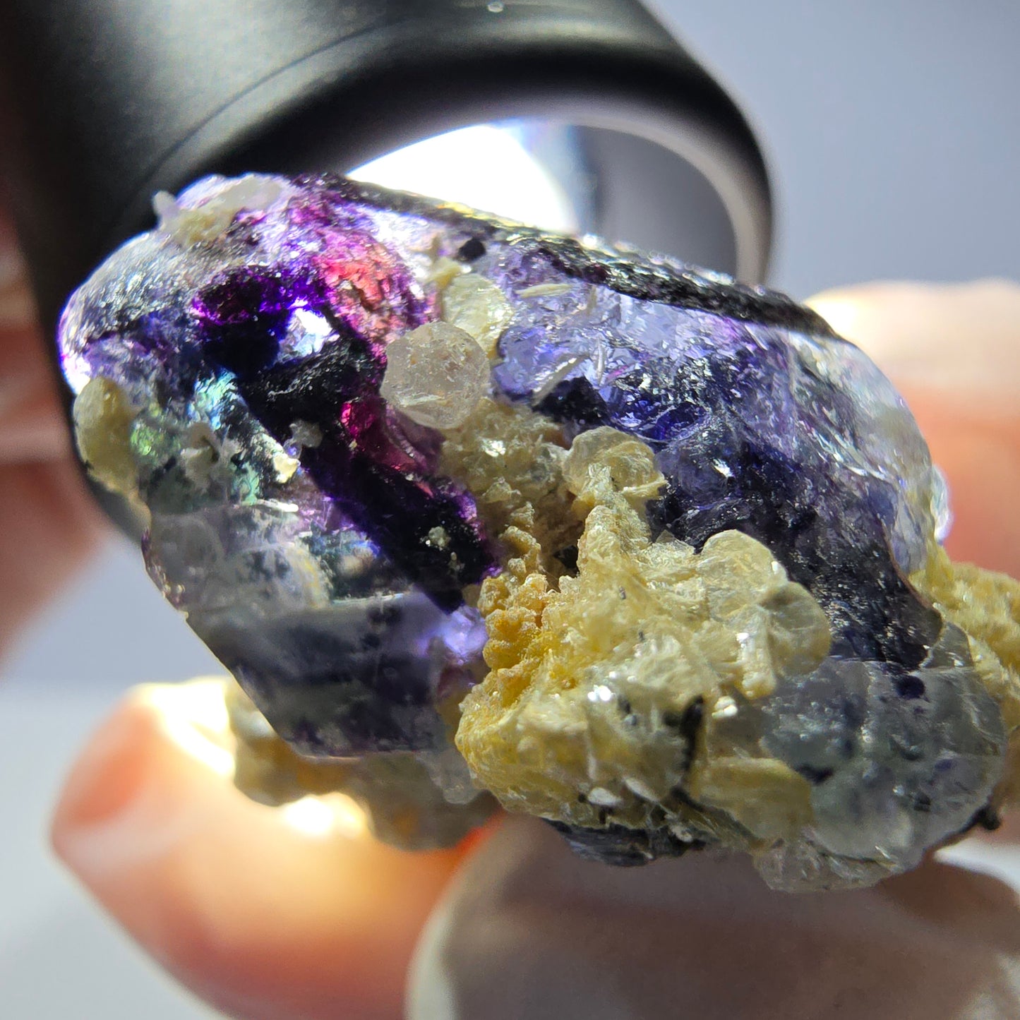 Cube de fluorite fantôme, zonal, muscovite, spécimen de tourmaline Schorl, Erongo, Namibie, 33 x 27 x 13 mm