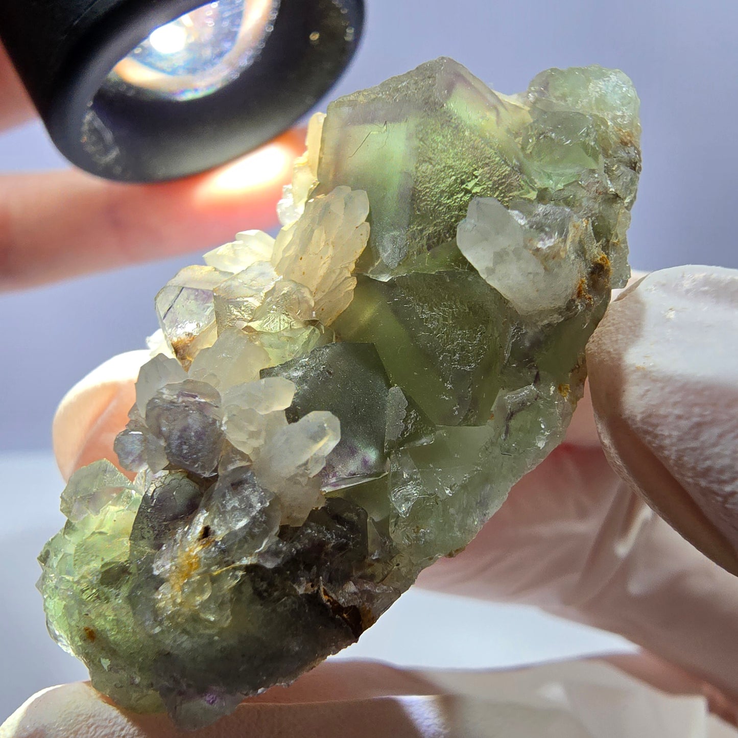 Rare cube de fluorite fantôme, spécimen de quartz vert Okorusu, Namibie, 48 x 22 x 17 mm