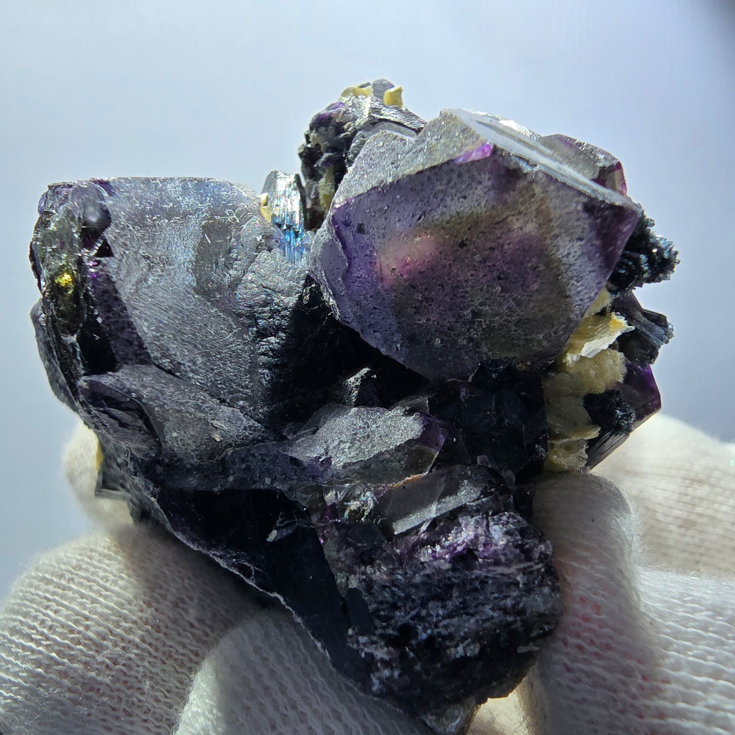 Bunte Phantom Fluorit Schörl Turmalin Hyalit Muskovit Erongo, Namibia 52*46*42mm