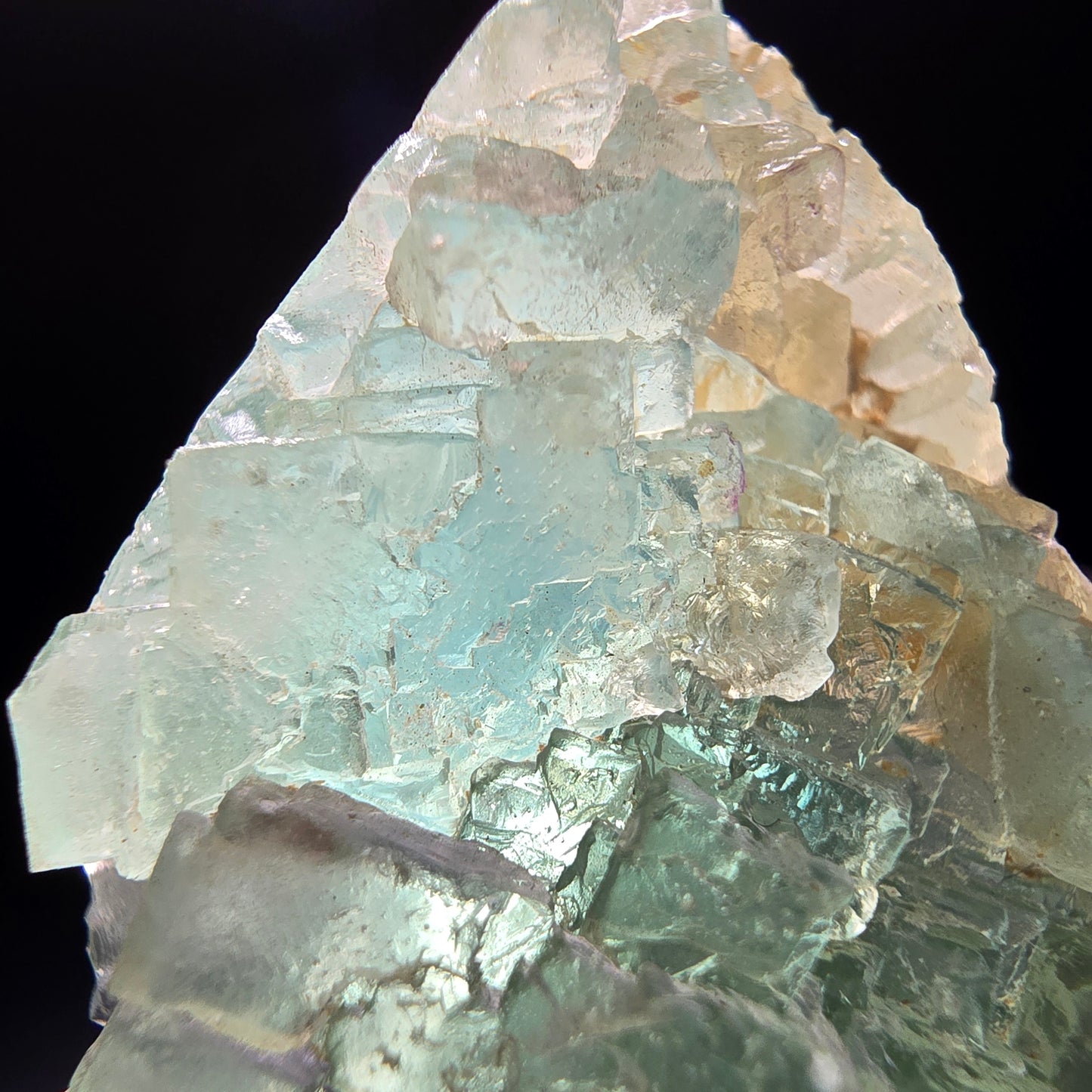 Cube de fluorite fantôme transparent à gradins vert Omehane, Namibie 58*33*29mm
