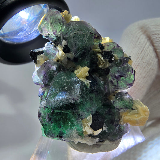 Cube de fluorite fantôme hexagonal, muscovite, tourmaline Schörl Erongo, Namibie 41*28*21mm