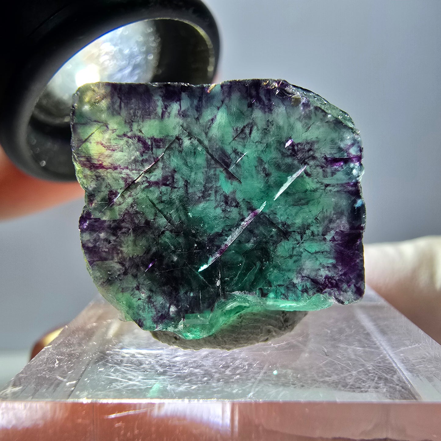 Phantom Fluorite cube parquetted, green purple Okorusu, Namibia 20*20*18mm