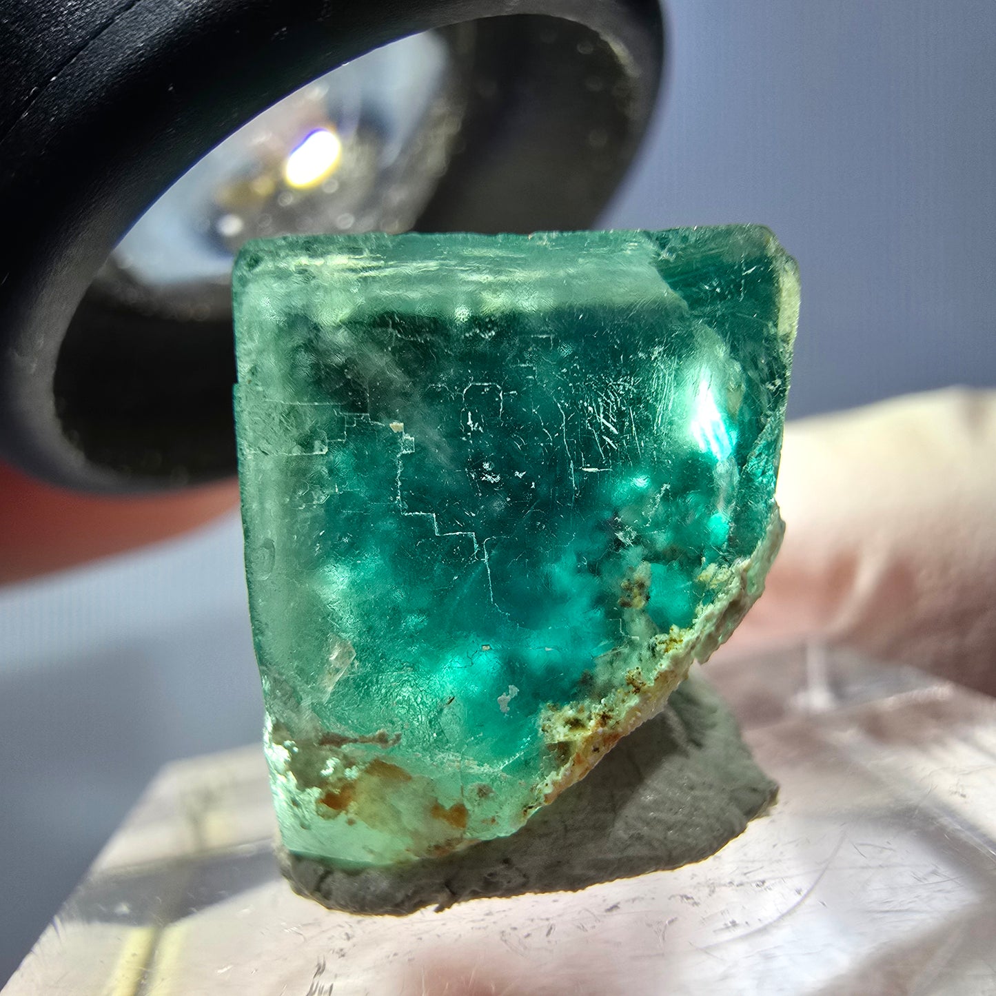 Cube de fluorite fantôme transparente parquetée, vert Okorusu, Namibie 15 x 15 x 13 mm