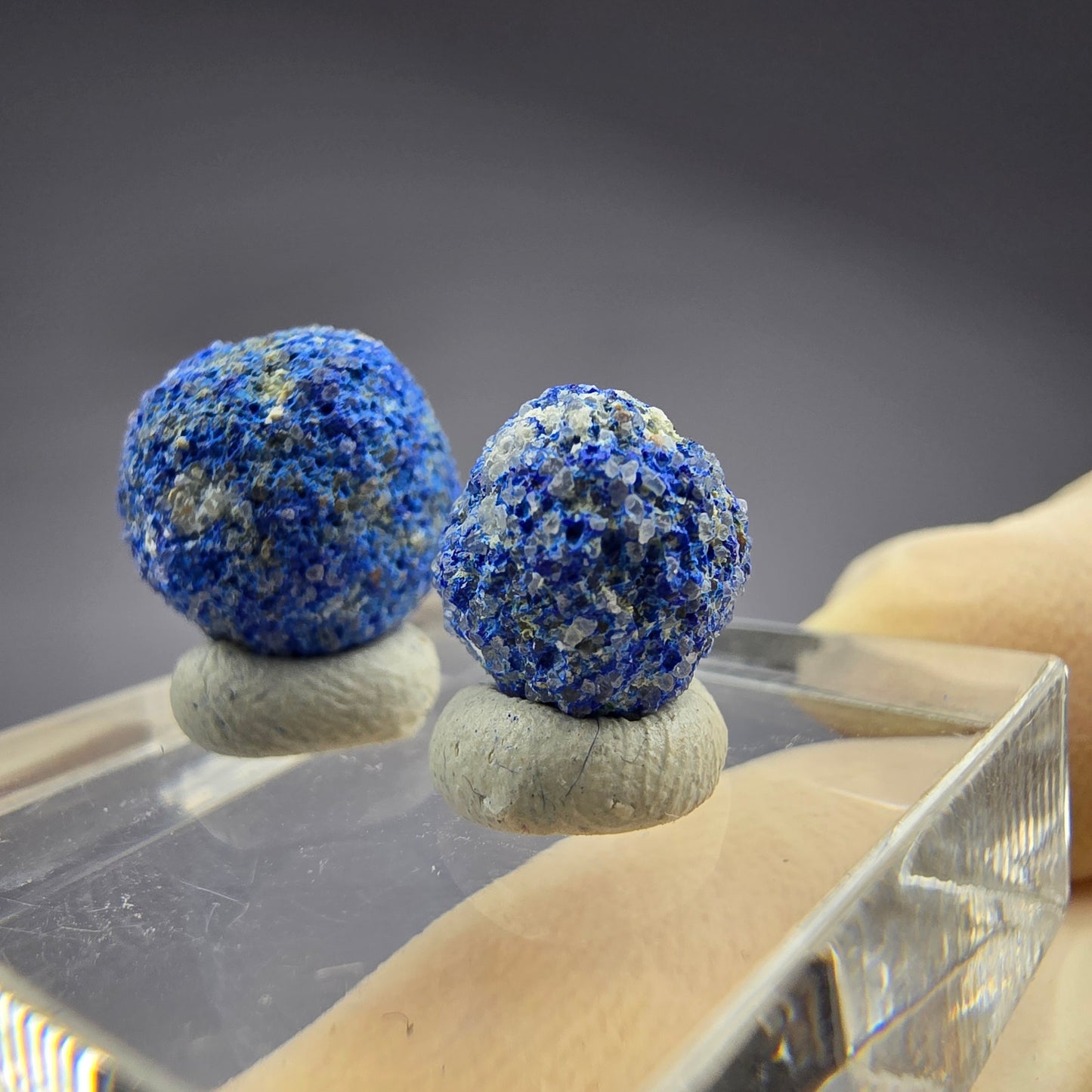 2x seltene Azurit Blueberry - Set 12,2mm + 9,2mm Durchmesser aus USA, New Mexico