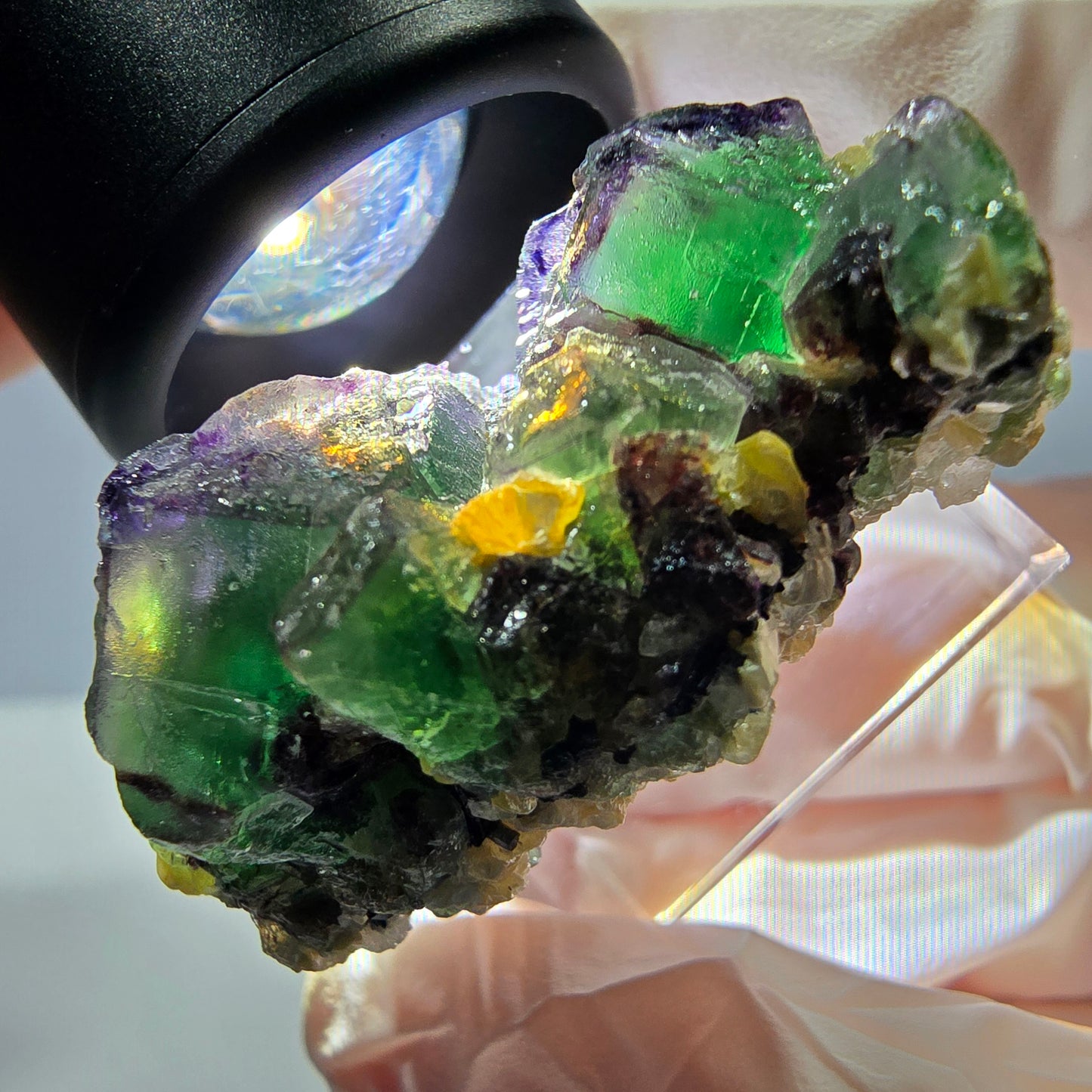 Cube de fluorite fantôme, zonal, muscovite, spécimen de tourmaline Schorl, Erongo, Namibie, 40 x 27 x 21 mm