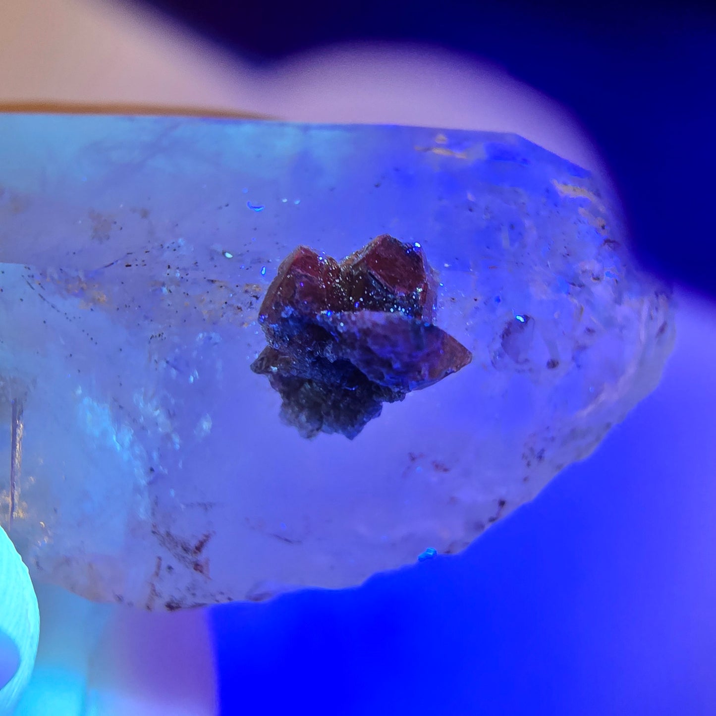 Skeleton Phantom Smoky Quartz DT Scepter, UV Calcite Valentine Pocket, Namibia 50*23*22mm