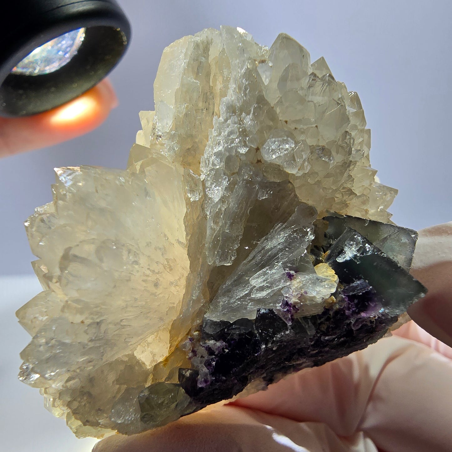 Rare cube de fluorite fantôme, spécimen de quartz vert violet Okorusu Namibie 53*49*38mm