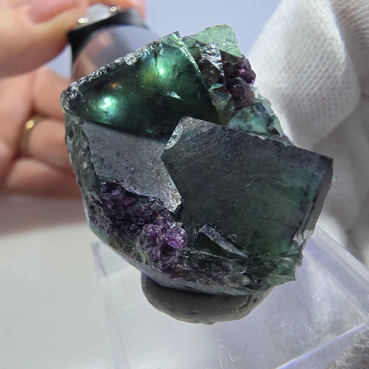 Seltene Phantom Fluorit Würfel Stufe zonal grün lila Okorusu, Namibia 34*25*18mm