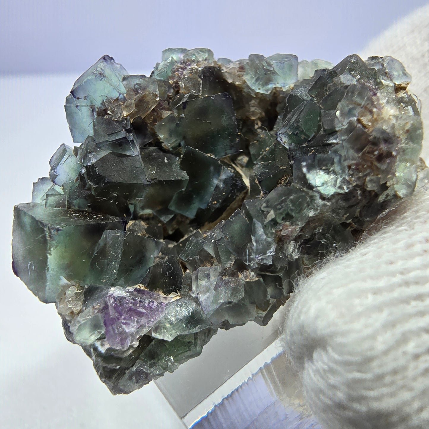 Seltene Phantom Fluorit Würfel Stufe zonal grün lila Okorusu, Namibia 35*35*23mm