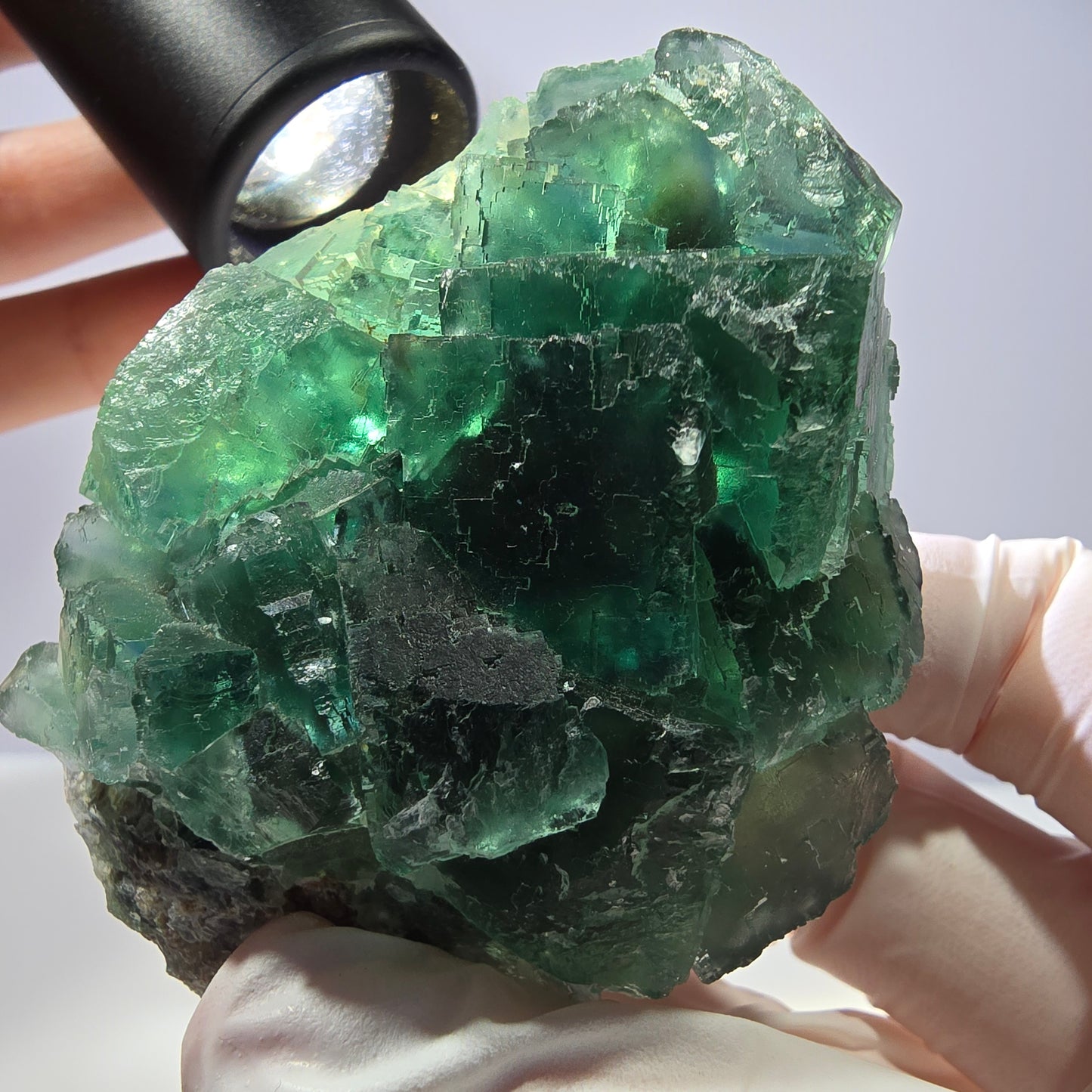 Spécimen de cube de fluorite fantôme transparente, vert parqueté, Okorusu, Namibie, 77 x 54 x 38 mm