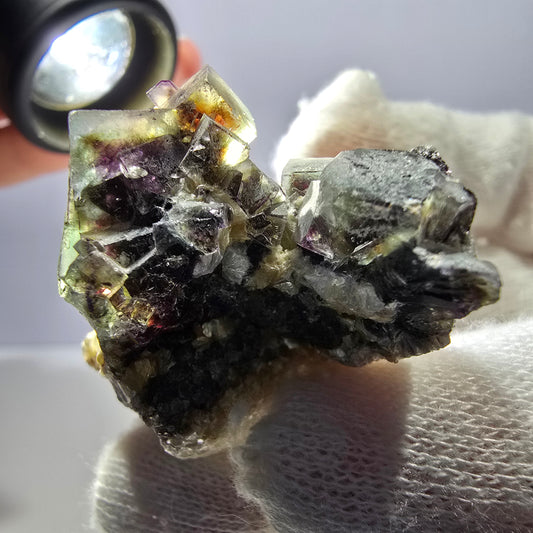 Bunte Phantom Fluorit Schörl Turmalin Muskovit Stufe Erongo, Namibia 43*31*25mm