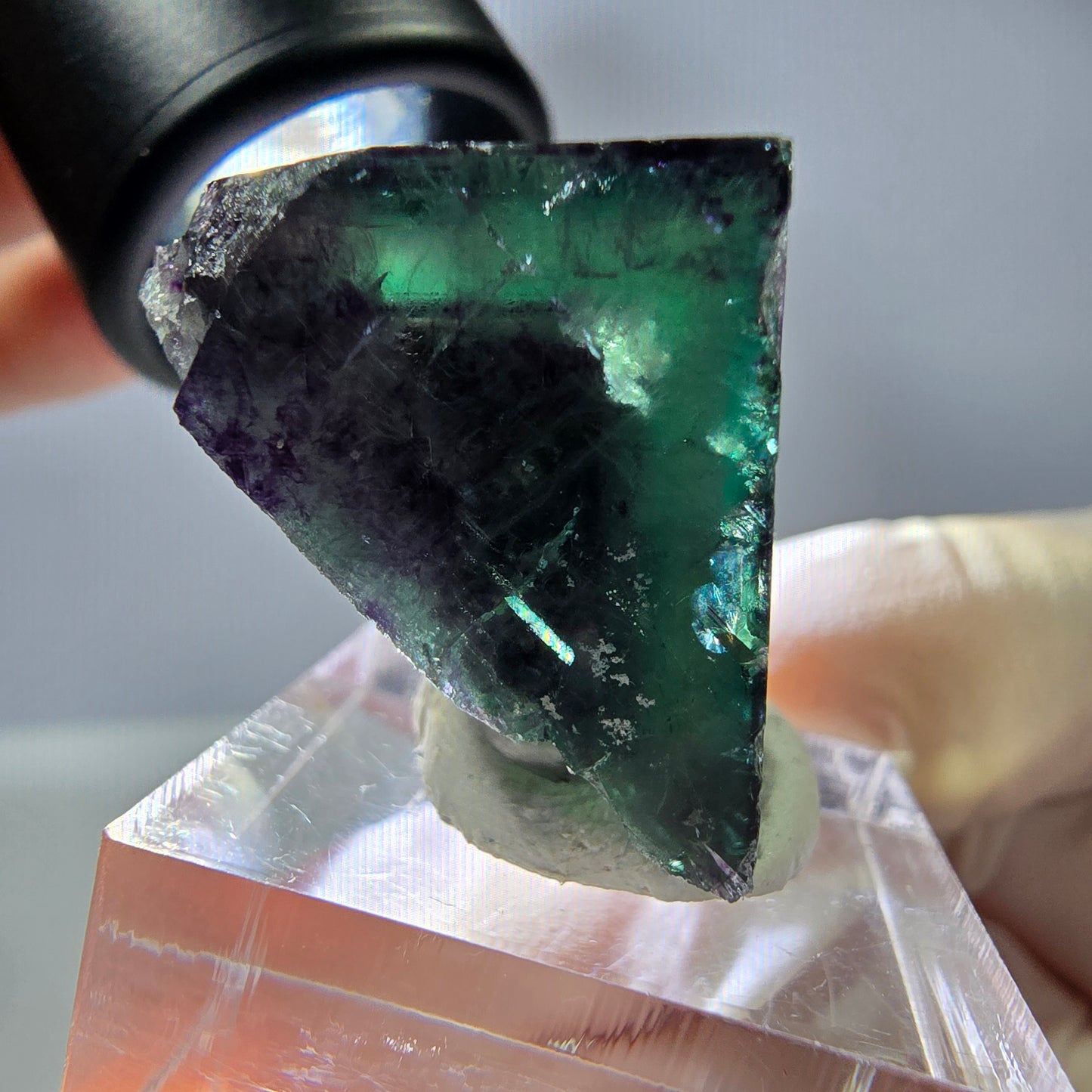 Rare cube de fluorite fantôme parqueté vert violet Okorusu Namibie 27*24*20mm