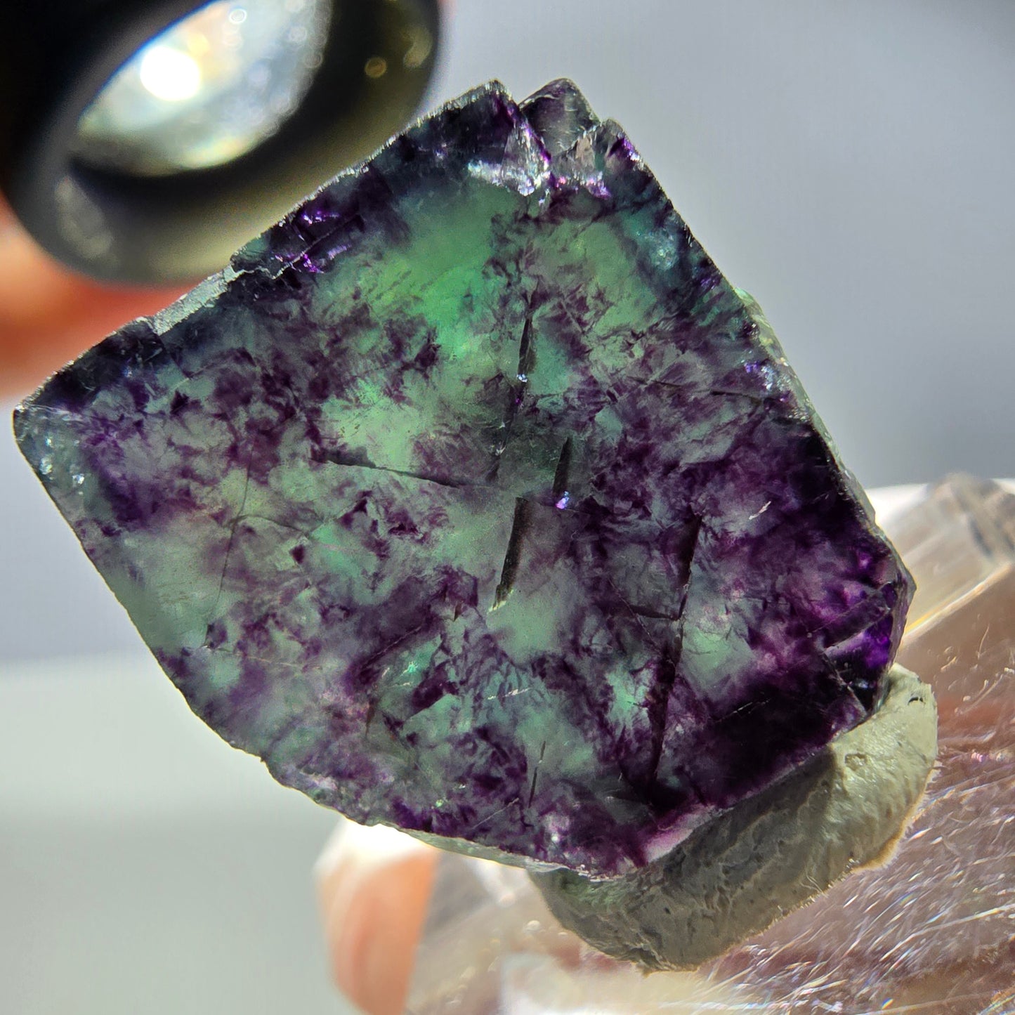 Rare cube de fluorite fantôme parqueté vert violet Okorusu Namibie 21*19*13mm