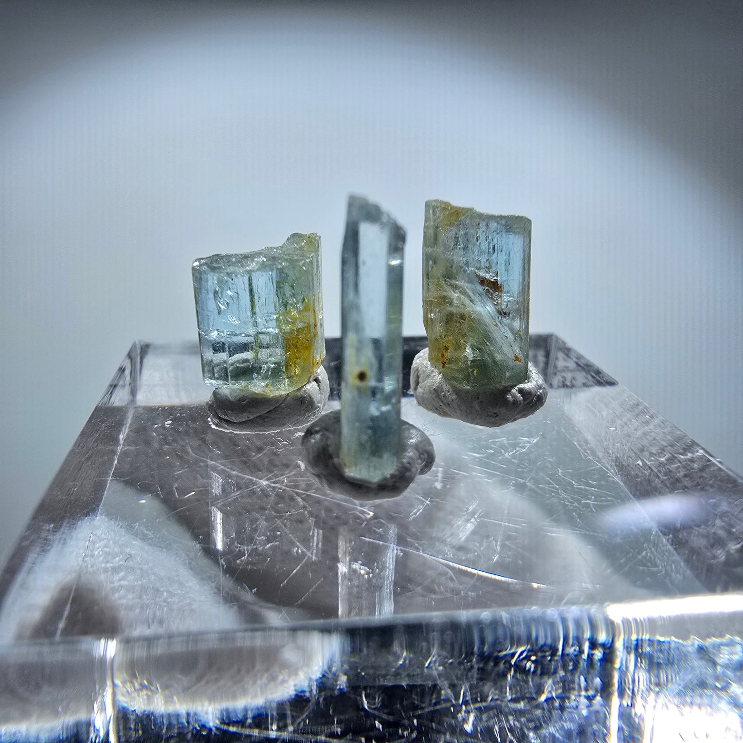3x Aquamarin Kristalle, blau - 3er Set Erongo, Namibia 6-10mm