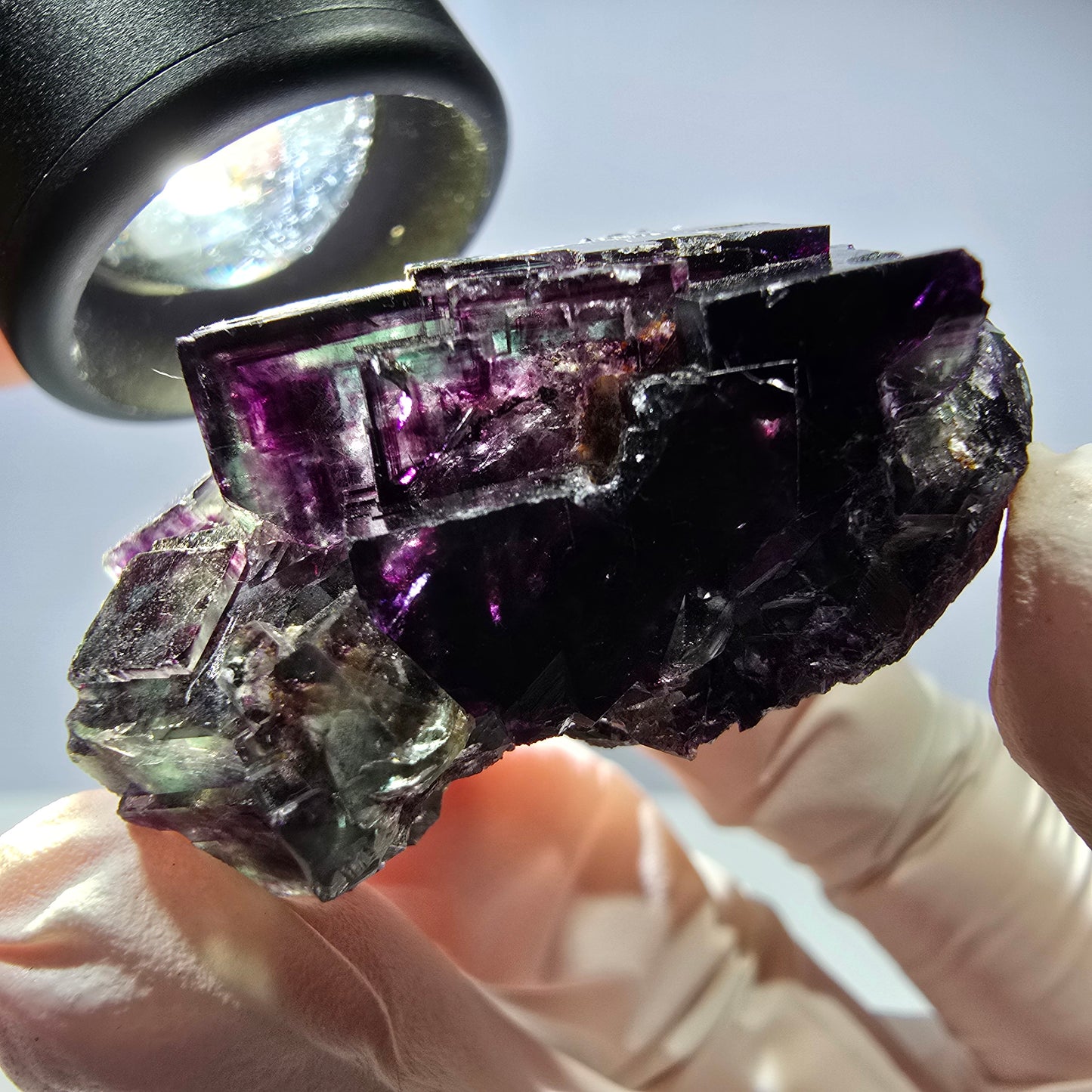 Spécimen de cube de fluorite fantôme parqueté vert violet Okorusu, Namibie 38*36*21 mm