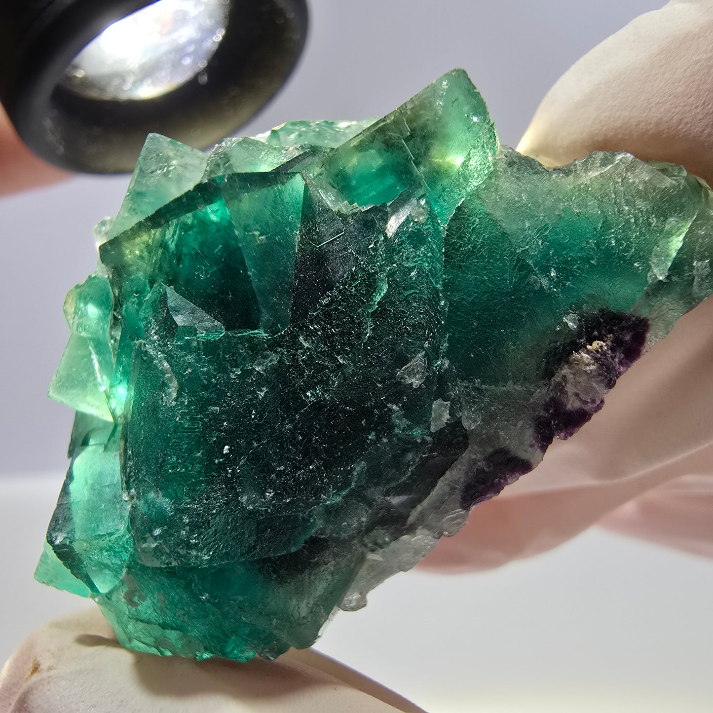 Rare spécimen de cube de fluorite fantôme, vert-violet, Okorusu, Namibie, 47 x 29 x 23 mm