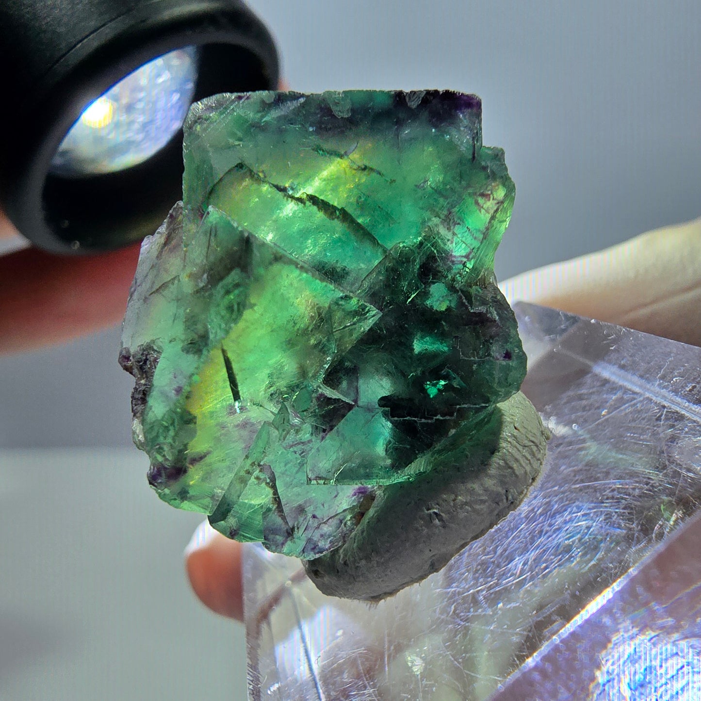 Phantom Fluorit Würfel Stufe, parkettiert grün lila Okorusu, Namibia 24*22*14mm