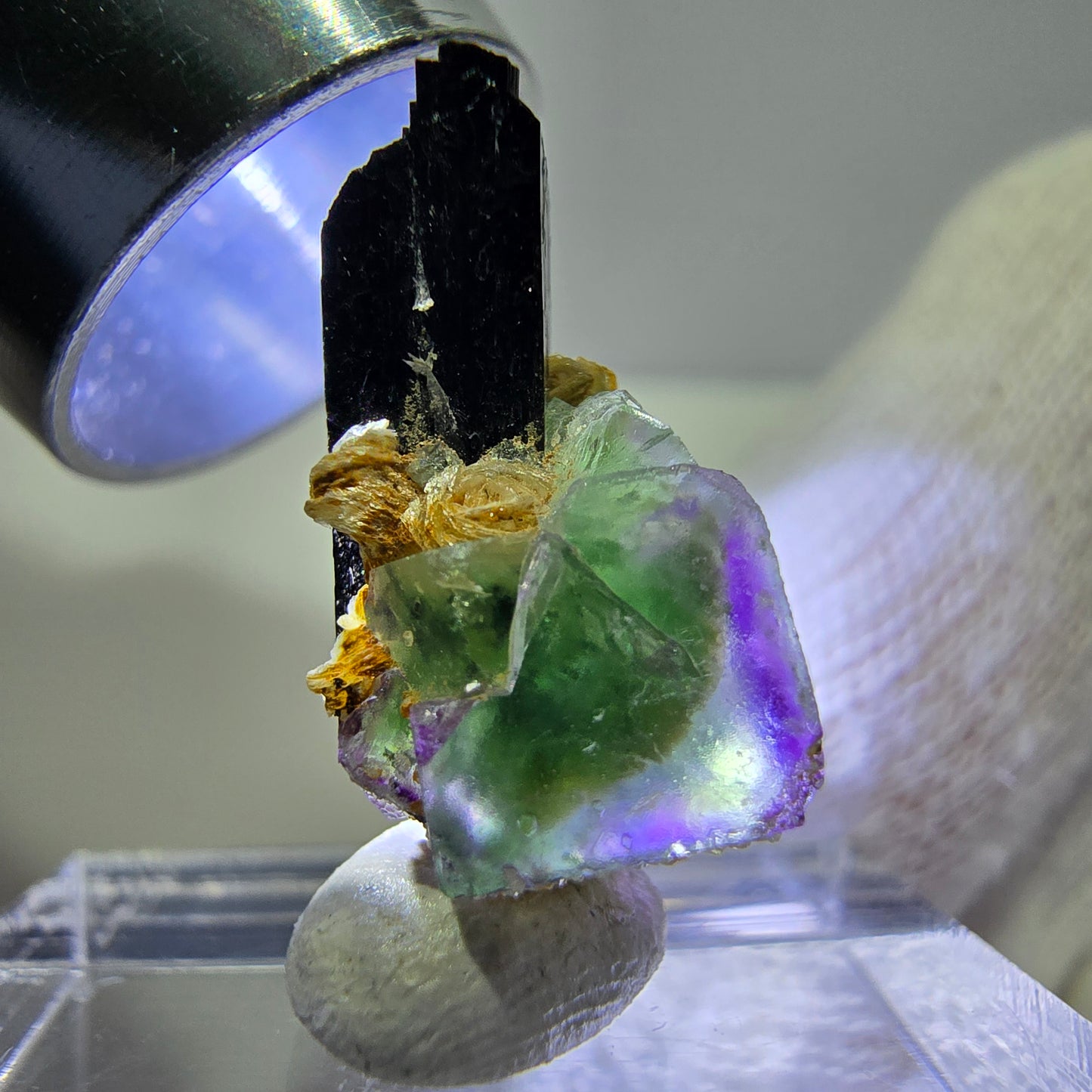 Cube de fluorite fantôme, spécimen de tourmaline schol moscovite, Erongo, Namibie, 19 x 11 x 10 mm
