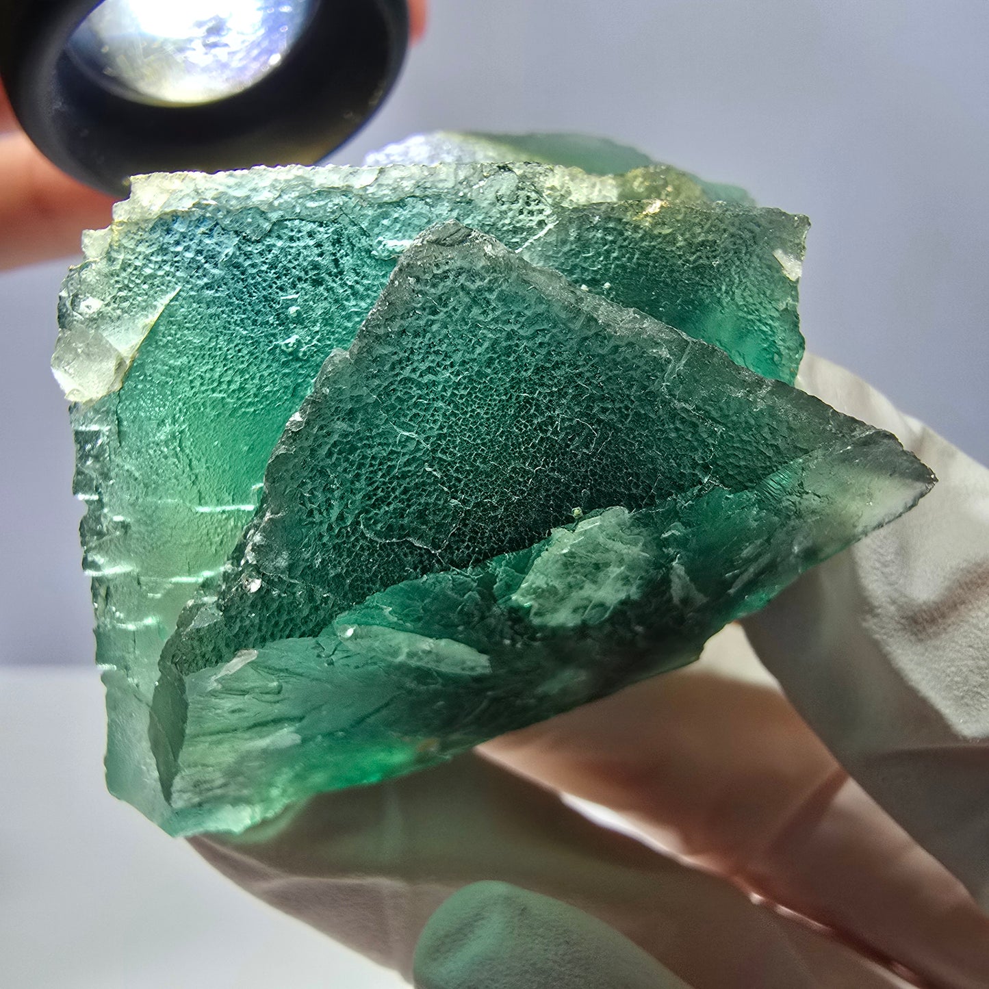 Rare spécimen de cube de fluorite fantôme, parqueté vert Okorusu, Namibie, 66 x 47 x 35 mm