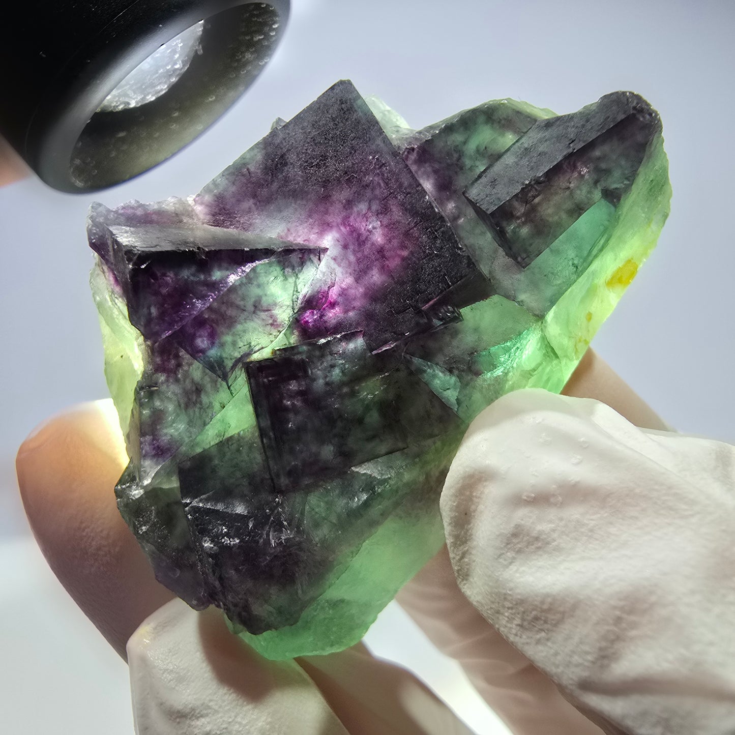 Spécimen de cube de fluorite fantôme parqueté vert violet Okorusu, Namibie 48*26*26mm