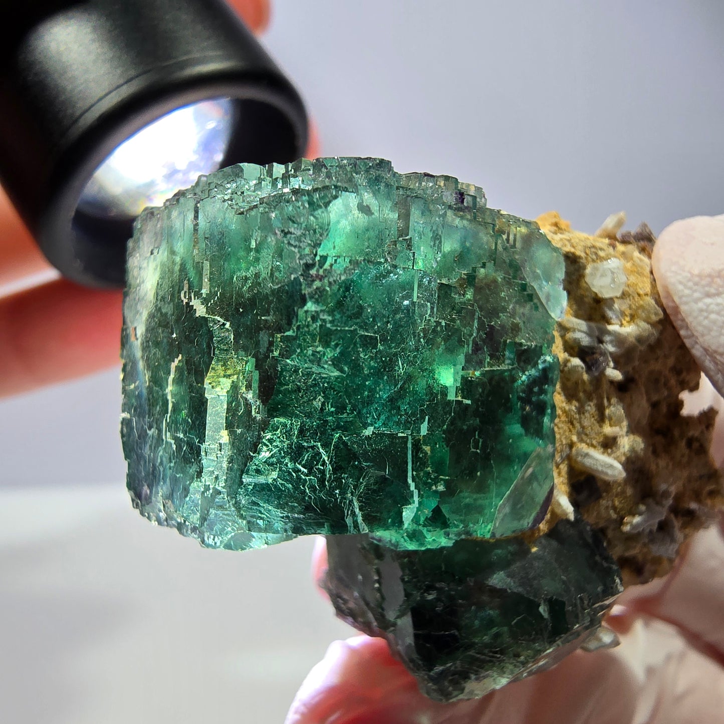 Spécimen de cube de fluorite fantôme, parqueté vert violet Okorusu, Namibie 46*37*36 mm