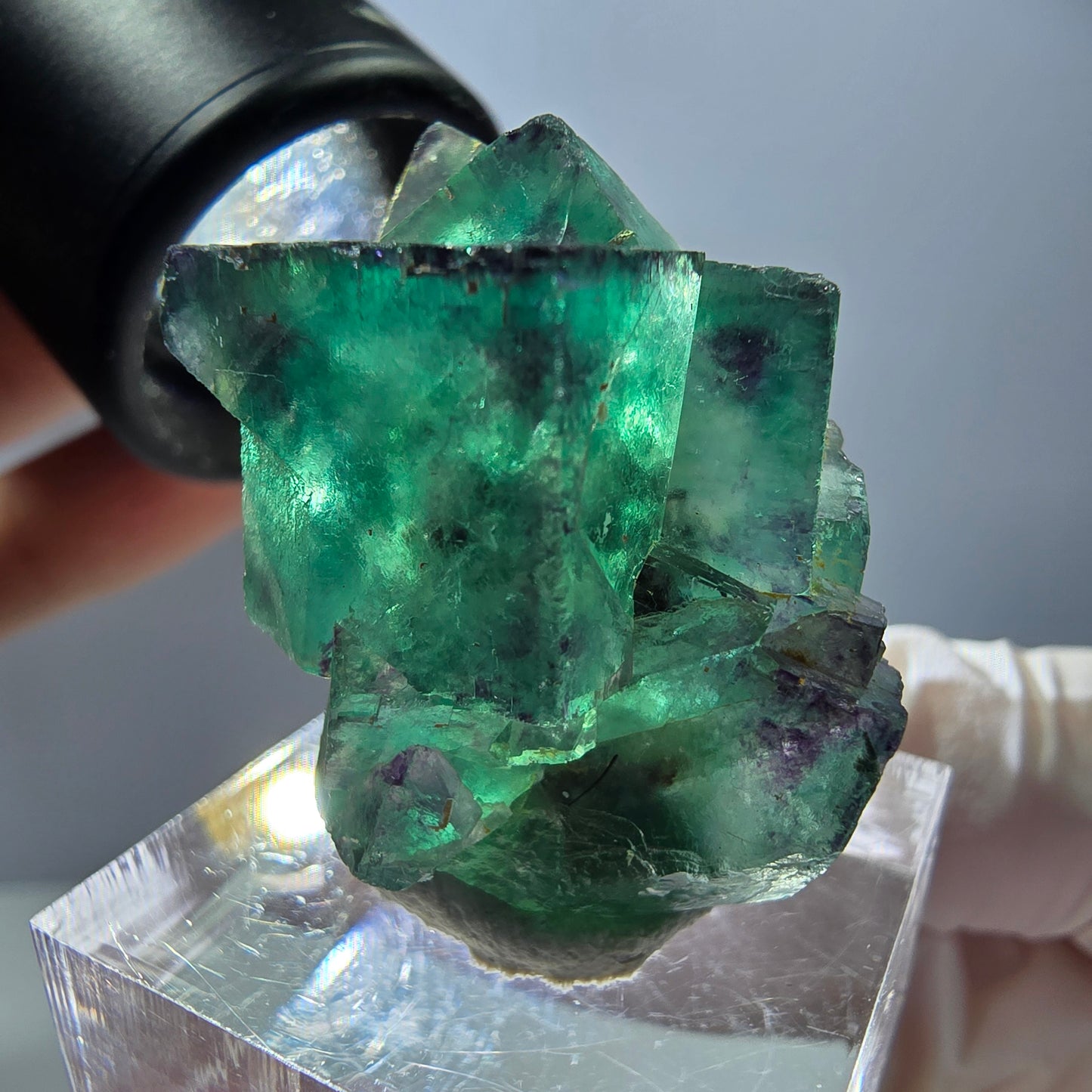 Rare spécimen de cube de fluorite, vert-violet, Okorusu, Namibie, 33 x 26 x 22 mm