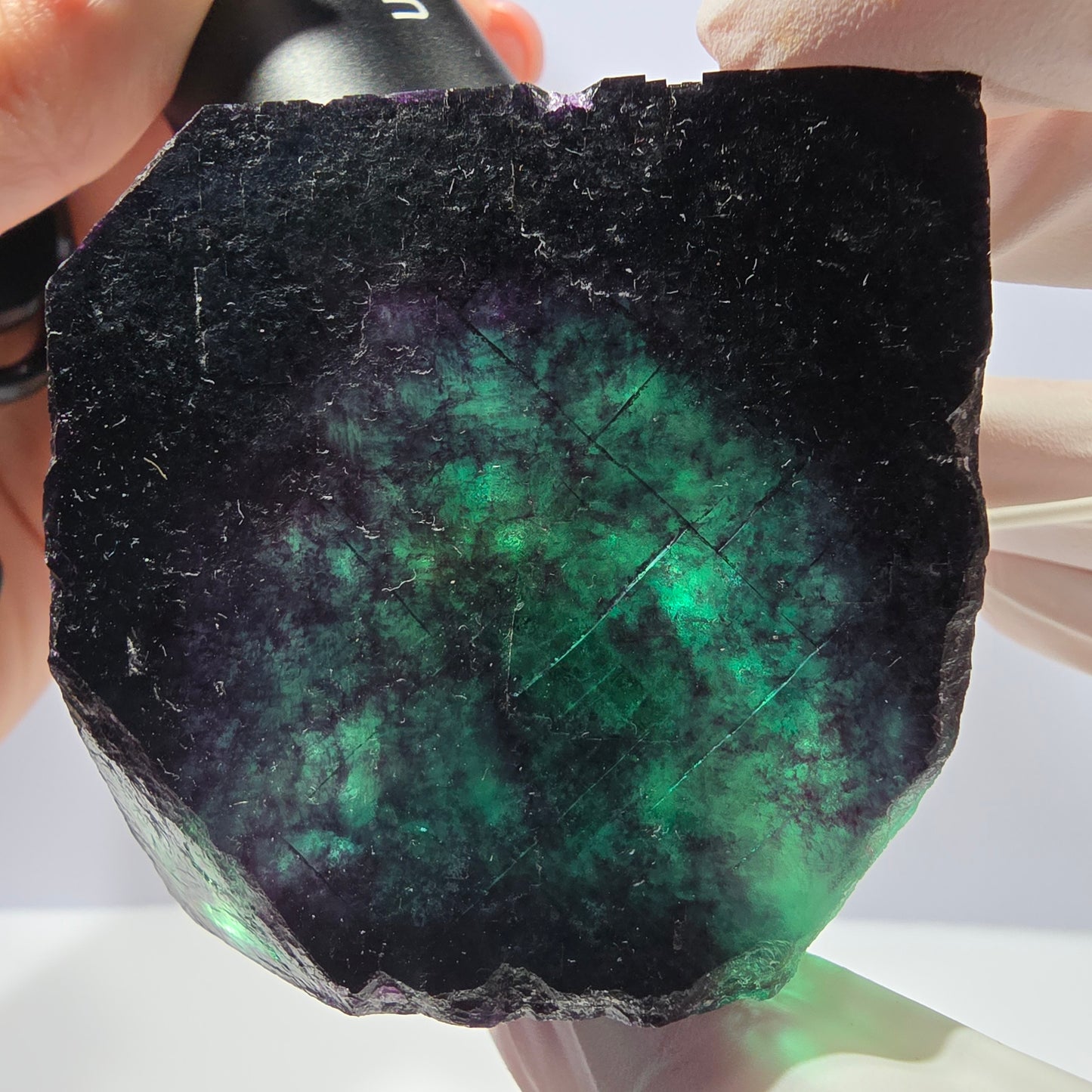 Cube de fluorite fantôme XL parqueté vert violet Okorusu, Namibie 54*54*47mm