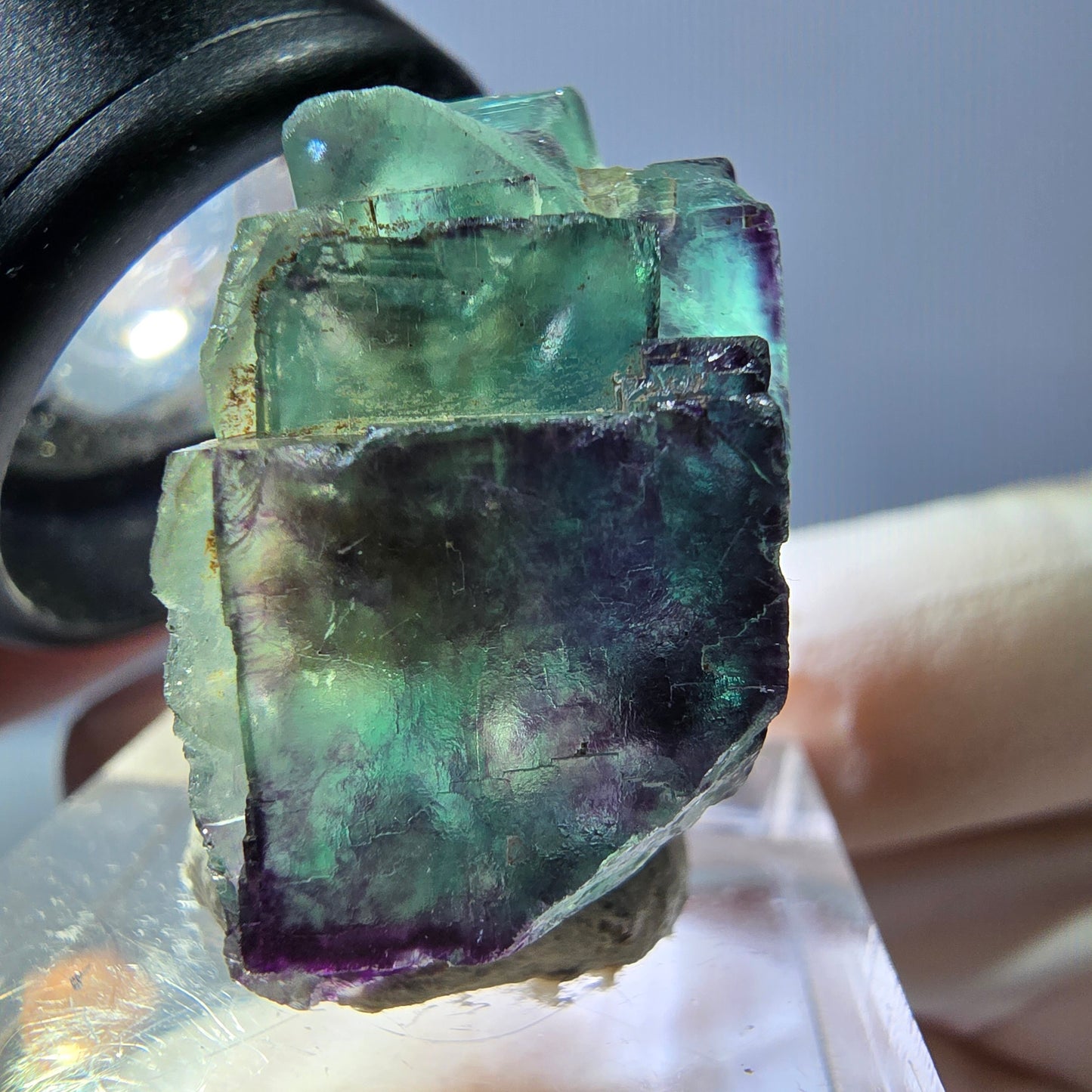 Spécimen de cube de fluorite fantôme, vert violet, Okorusu, Namibie, 26 x 21 x 15 mm