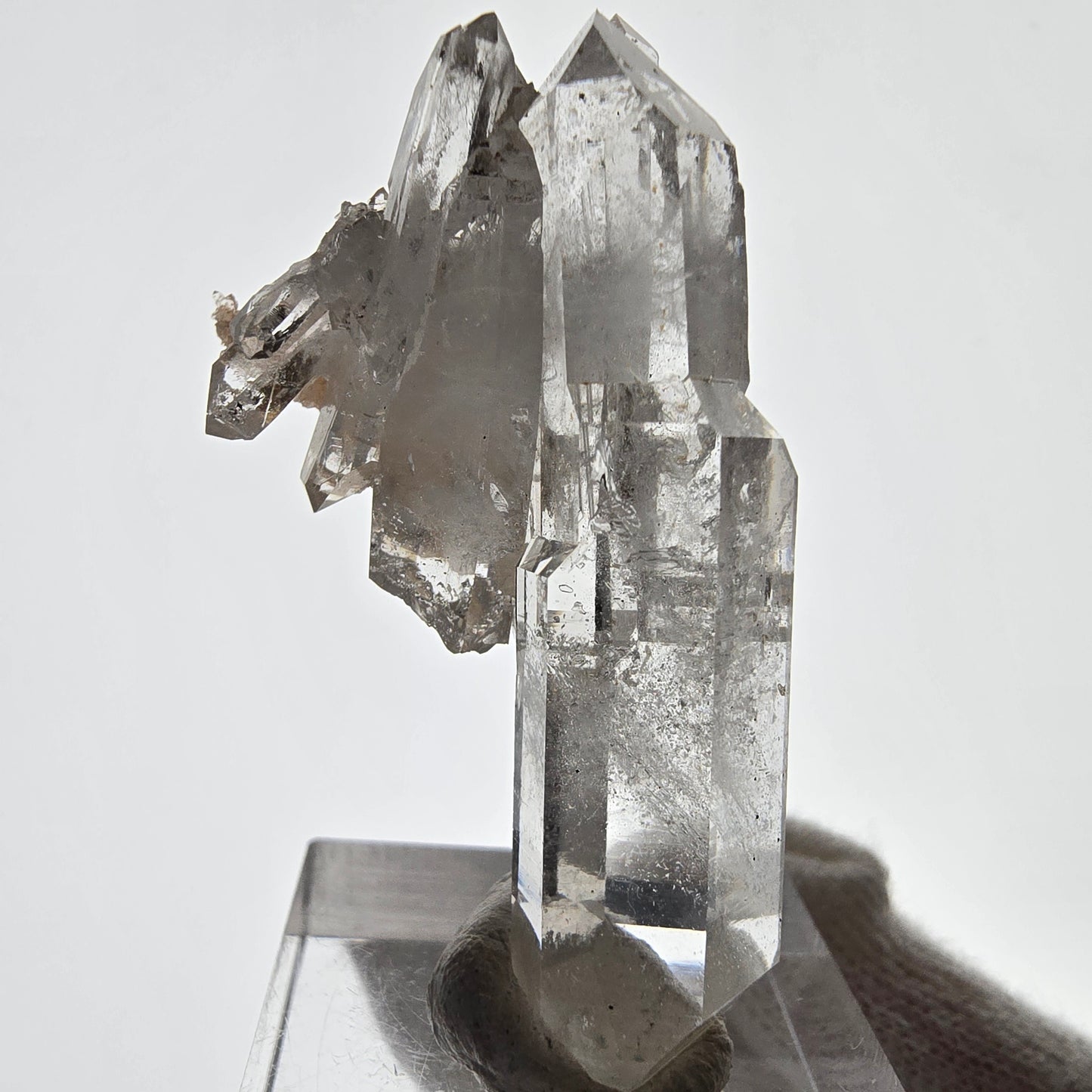 Sceptre fantôme squelette en quartz fumé DT sur pochette Matrix Valentine, Namibie 49 x 29 x 22 mm